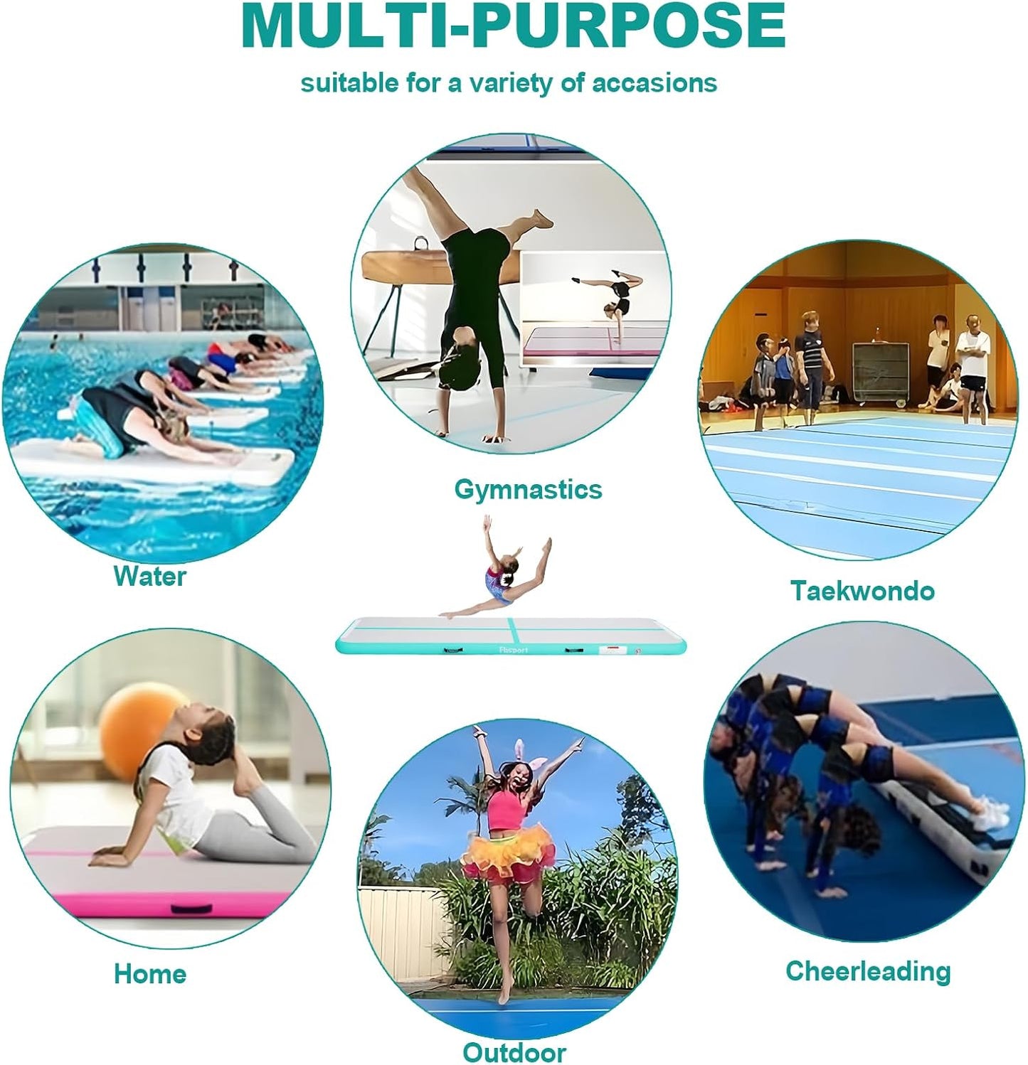 FBSPORT Air Track Mat, 20 cm Height, Thickness 6 m, Tumbling Mat, Gymnastics Mat with Air Pump, Training Mat with Carry Bag, Gym Mat for Home, Outdoors, Yoga
