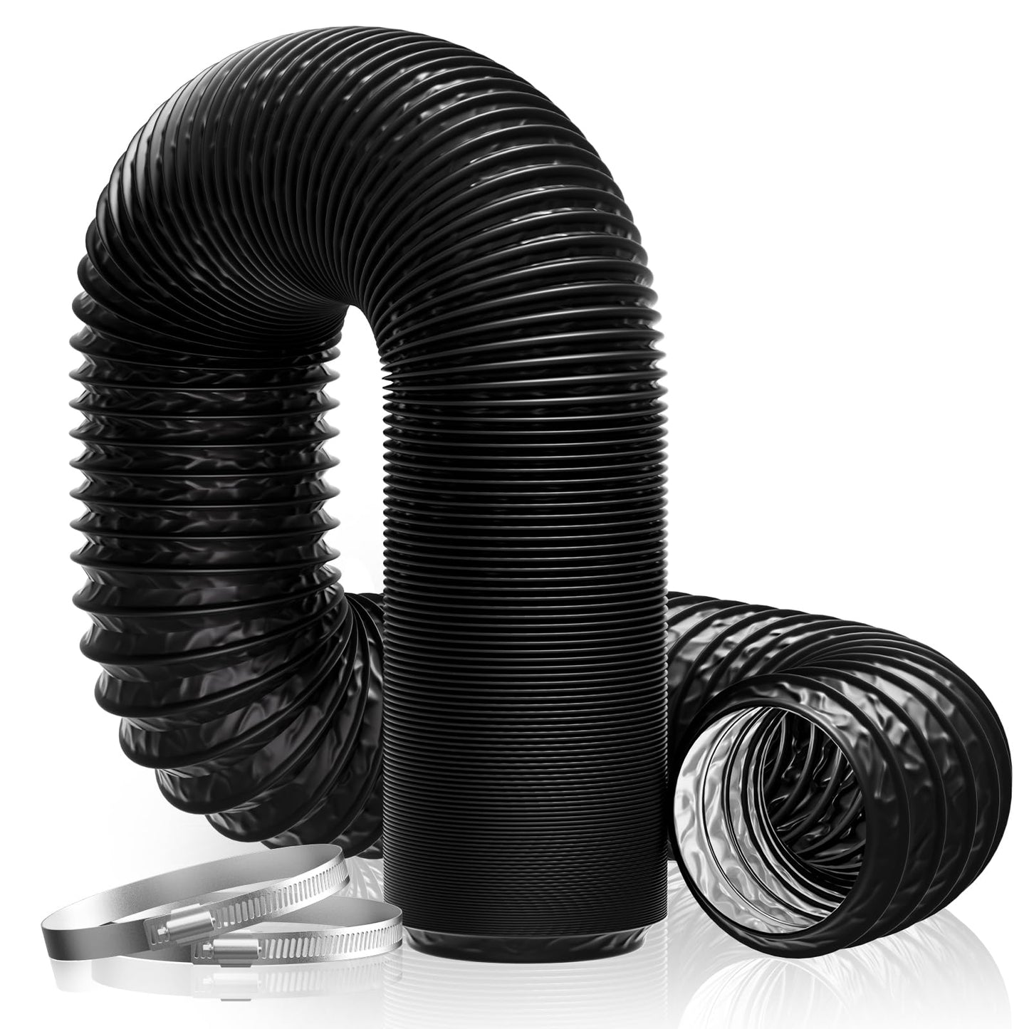 Hon&Guan Diameter 100 mm Exhaust Hose, 5 m PVC Aluminium Pipe, Flex Hose, Exhaust Pipe with 2 Hose Clamps, Stainless Steel, Mobile Air Conditioning, Dryer, Exhaust Fan, Extractor Hood, Ventilation