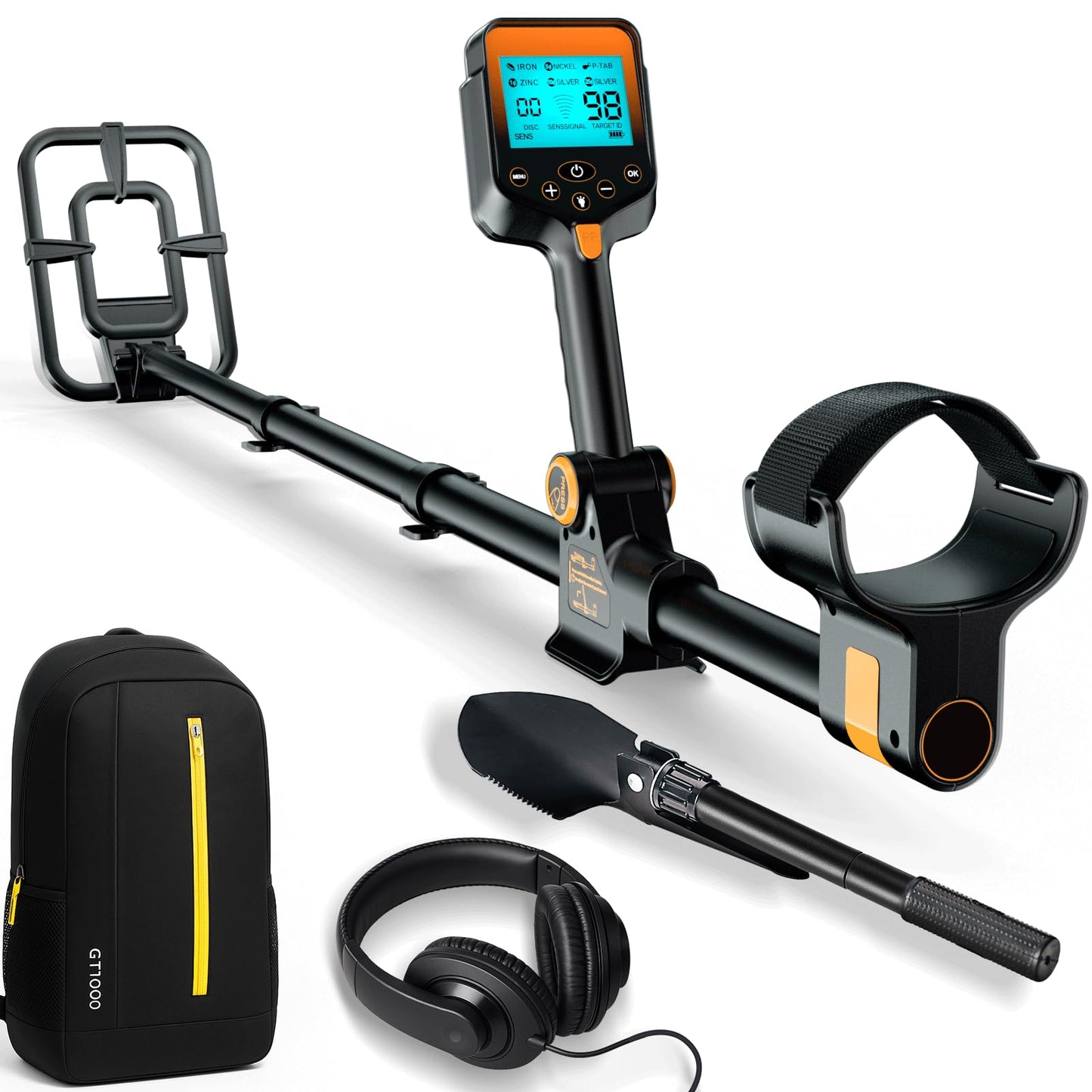 Metal Detector for Adults Waterproof - 2000mAh Chargeable Professional Cordless Gold Detector with LCD Display, Retractable Foldable Higher Accuracy Metal Detector with 10" IP68 Coil - OKESAM