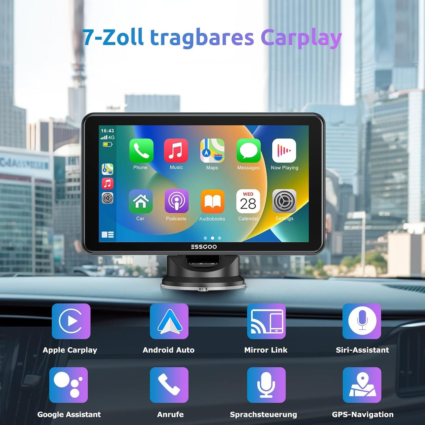A-pple CarPlay & Android Car, 7 Inch IPS Carplay Display, Supports Siri & G-oogle Assistant, Online Maps, Easy Installation, Suitable for Various Vehicle Models
