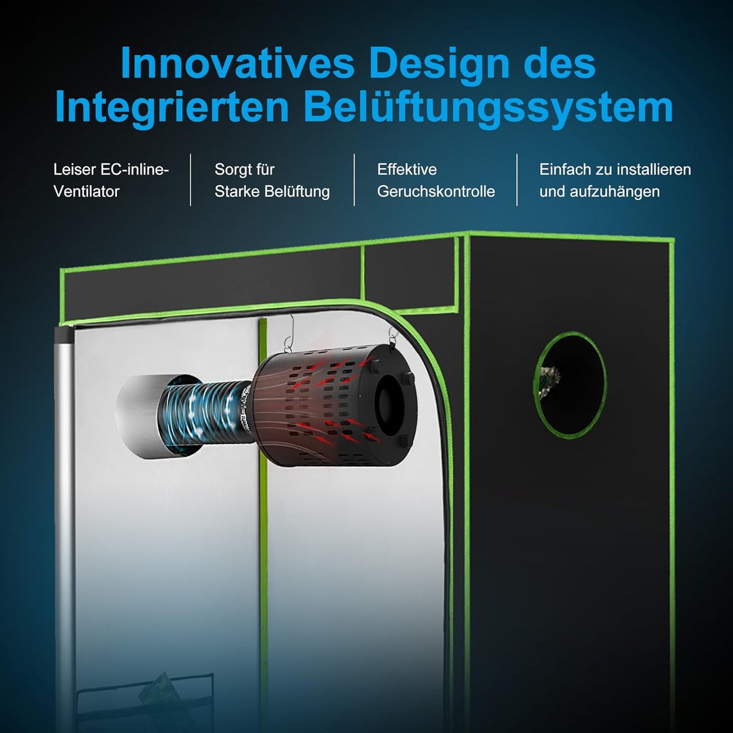 Everkeen Growbox Komplettset, Aktivkohlefilter Grow Ventilator Set 2-in-1 Abluft Rohrventilator 100mm Aktivkohlefilter Grow Lüfter Set mit Drehzahlregler Belüftungssystem für Growbox, Growzelt