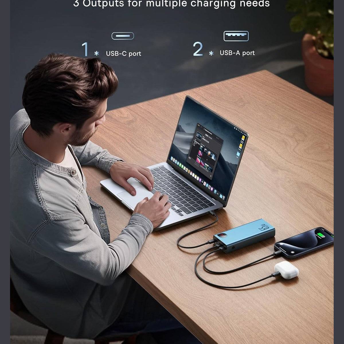 Baseus Power Bank, 20000mAh 65W Metal Laptop Portable Charger, 4-Port USB C Battery Pack, PD3.0 Fast Charging Battery Bank for MacBook Dell XPS IPad iPhone 15/14/13/12 Pro Samsung S23 S22 Steam Deck