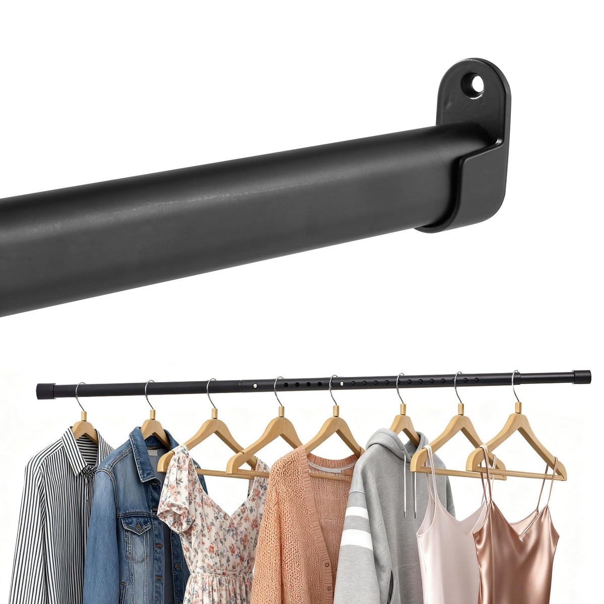 Suport haine Poskena extensibil 43-101 cm otel inoxidabil negru