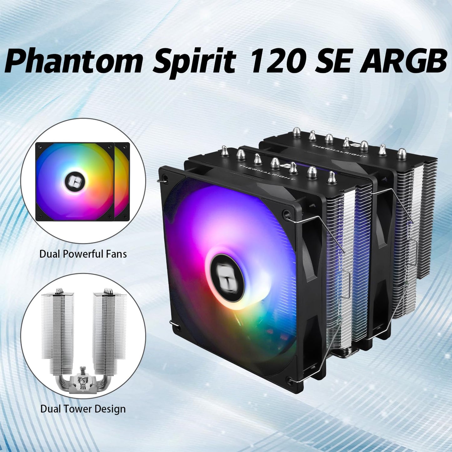 Phantom Spirit 120 SE ARGB CPU Air Cooler,7 Heat Pipes CPU Cooler,Dual 120mm TL-C12B-S V2 PWM Fan,AGHP 4.0 Technilogy,S-FDB Bearing,for AMD AM4 AM5/Intel 1700/1150/1151/1200/1851