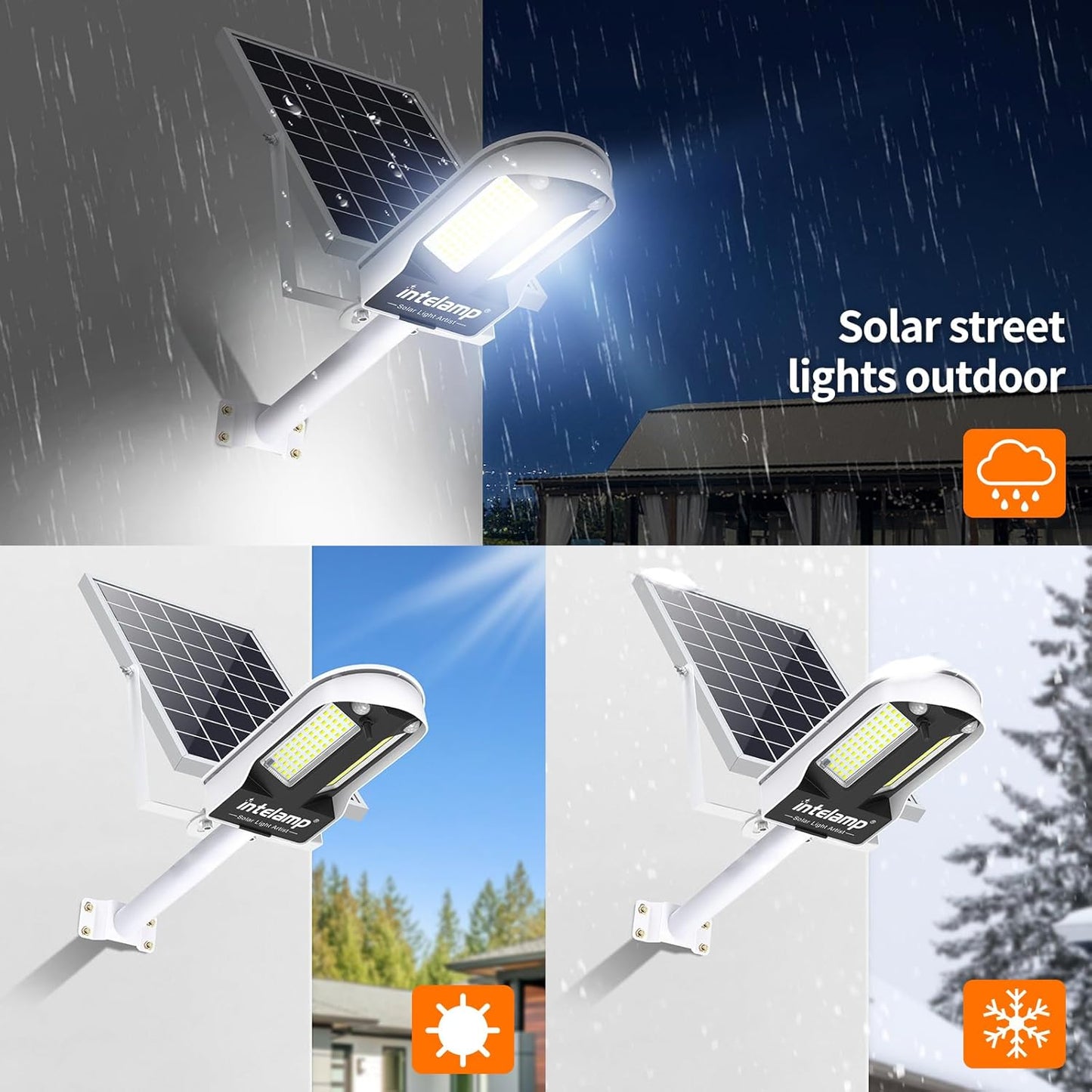intelamp Outdoor Solar Street Light, Dual Motion Sensor, 12500 mAh 3000 lm Super Bright Outdoor Solar Spotlight with Remote Control, 4 Modes Outdoor Solar Lamp