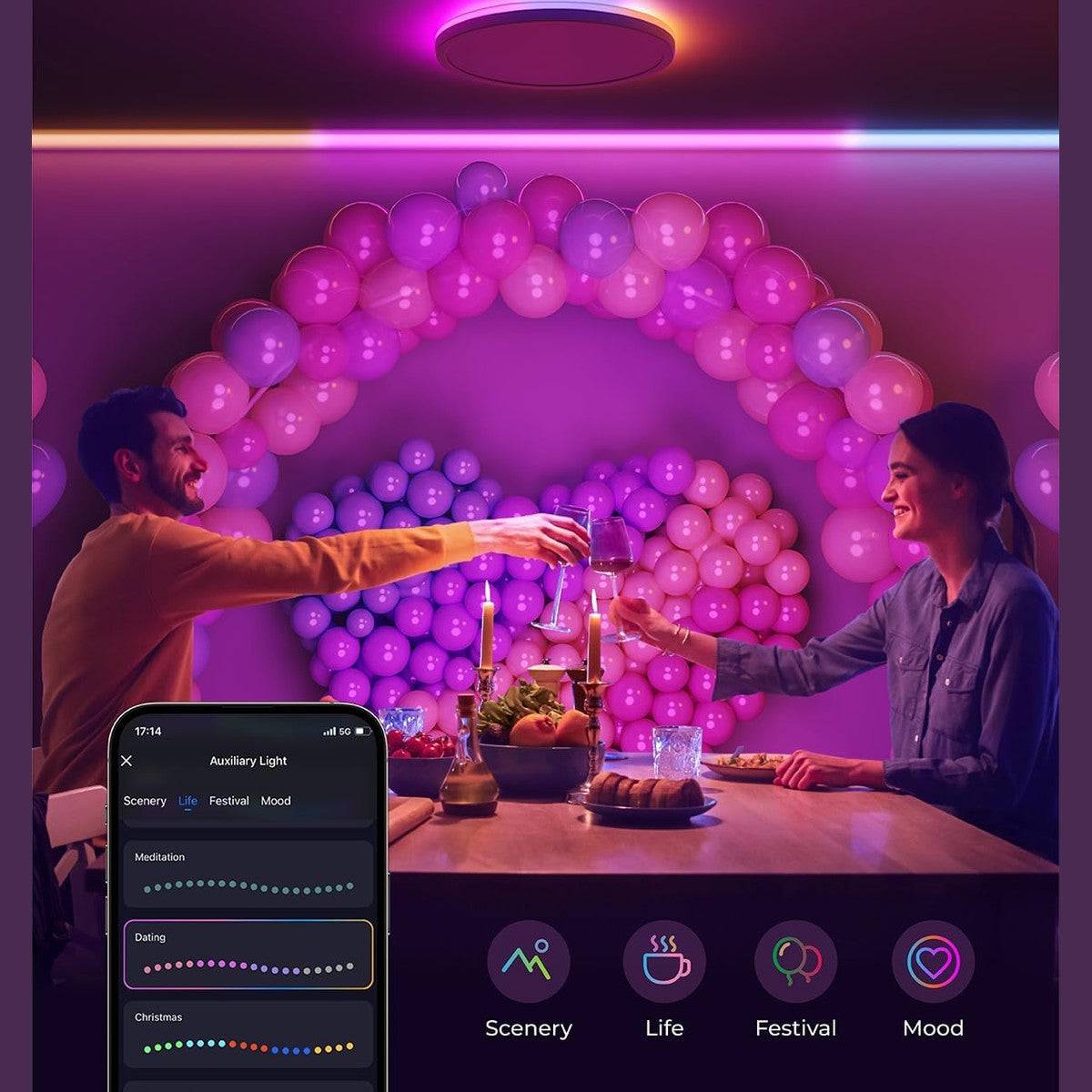 Smart Ceiling Light RGB, LED Ceiling Light Dimmable 24 W, 16 Million DIY Colours, Compatible with Alexa & Google Assistant, RGB Ceiling Light LED for Bedroom, Living Room, Round, 30 cm