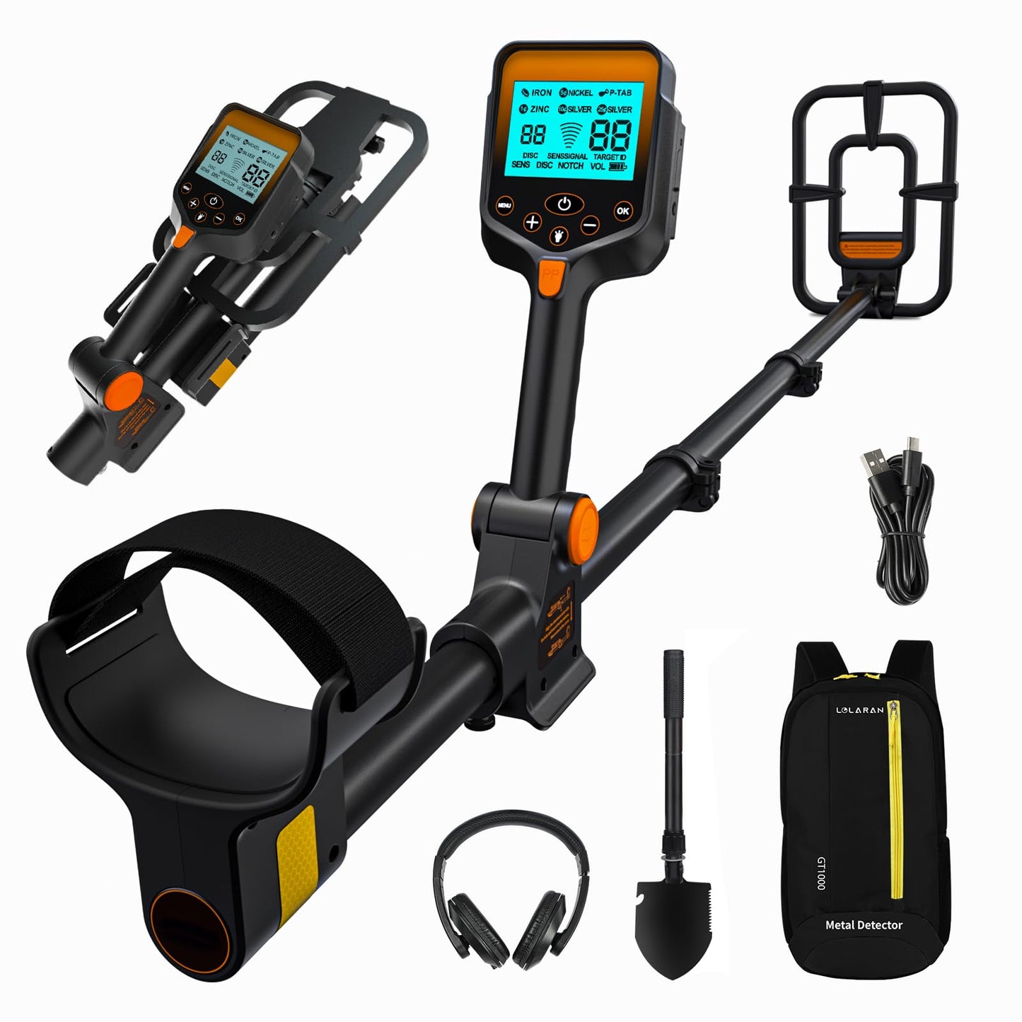 Metal Detector for Adults Professional, Up to 20 Hours of Extended Runtime, Adjustable Retractable Foldable Metal Detector Waterproof High Accuracy Gold Detector, Backlit LCD Display