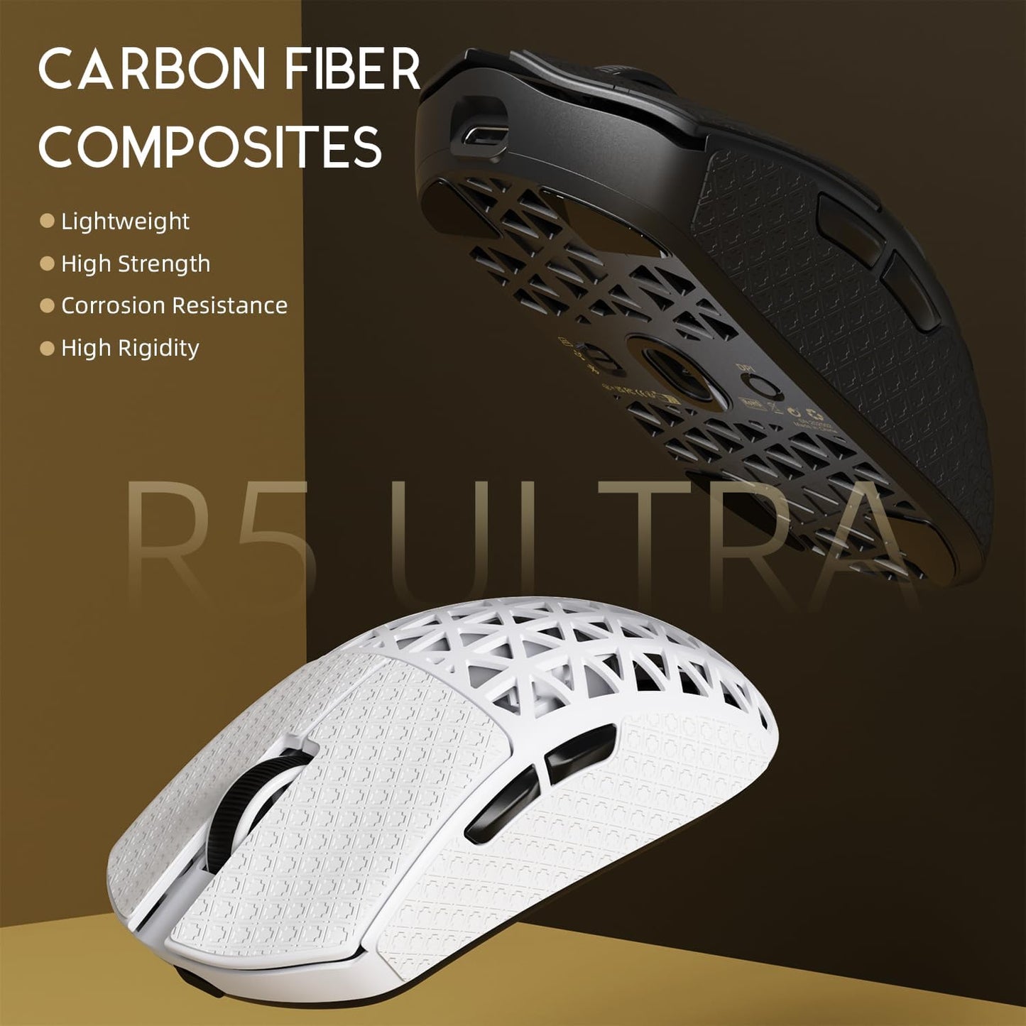 ATTACK SHARK R5 Ultra Carbon Fiber 8000Hz Wireless Gaming Mouse, 39g SUPERLIGHT, 42000DPI, PAW3950MAX Sensor, Nordic 52840 Chip, Bluetooth/2.4G/USB-C Wired Mice with Coiled Cable, for PC/Mac, Black