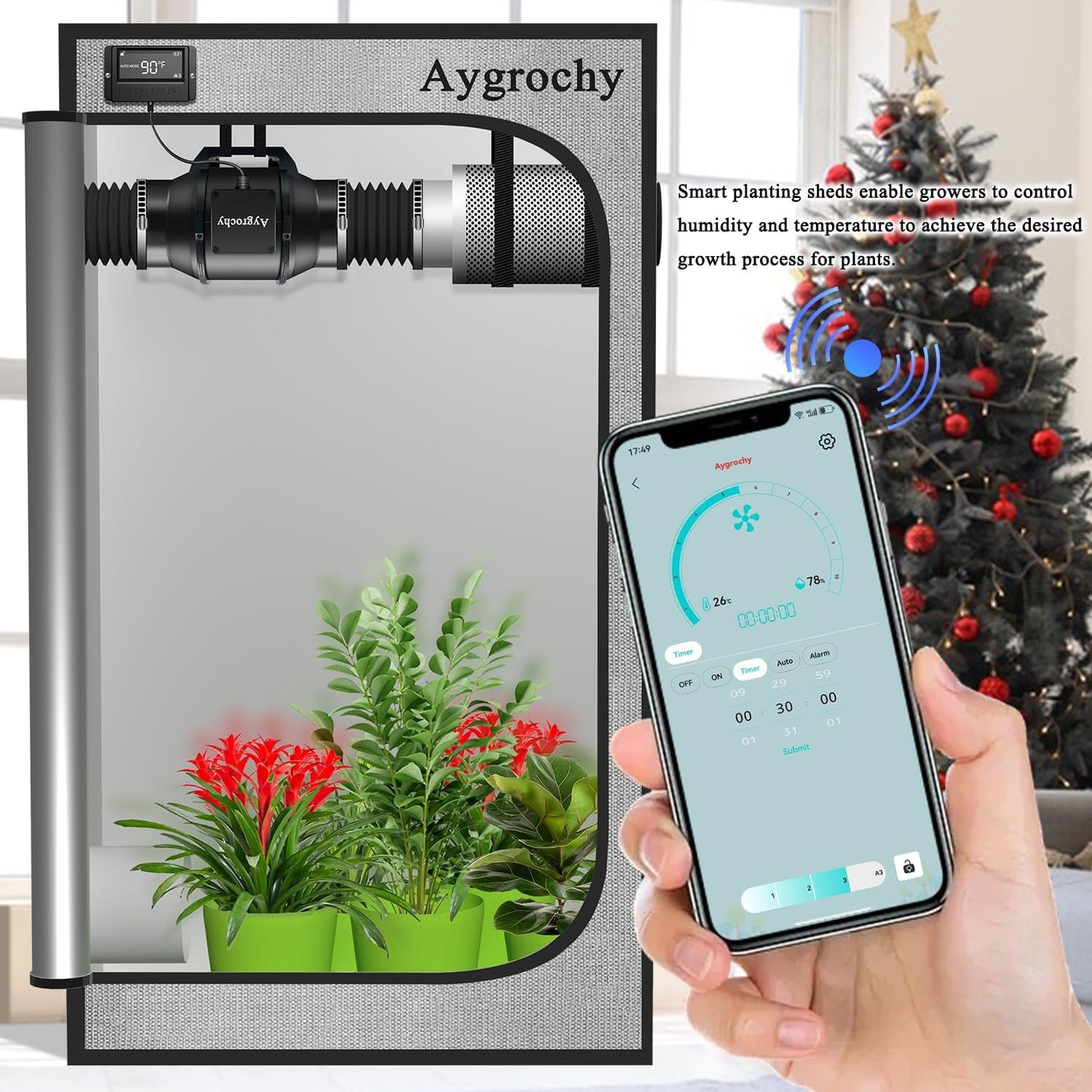 Aygrochy 150 mm wifi APP inline fan with Temperature and Humidity controller, Extractor Fan for Booster, Growth Tents, Ventilation and exhaust fan.