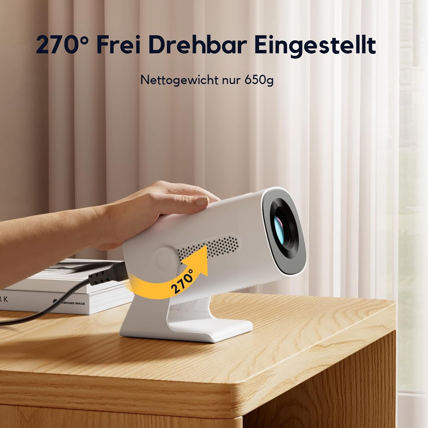 AKIYO Mini Beamer【Automatische Trapezkorrektur】200 ANSI Beamer Handy Full HD 1080P Unterstützt mit Bluetooth 5.2, 270° Drehung und 50% Zoom Projektor Kompatibel mit iOS/Android/PS5/Fire Stick/HDMI/USB