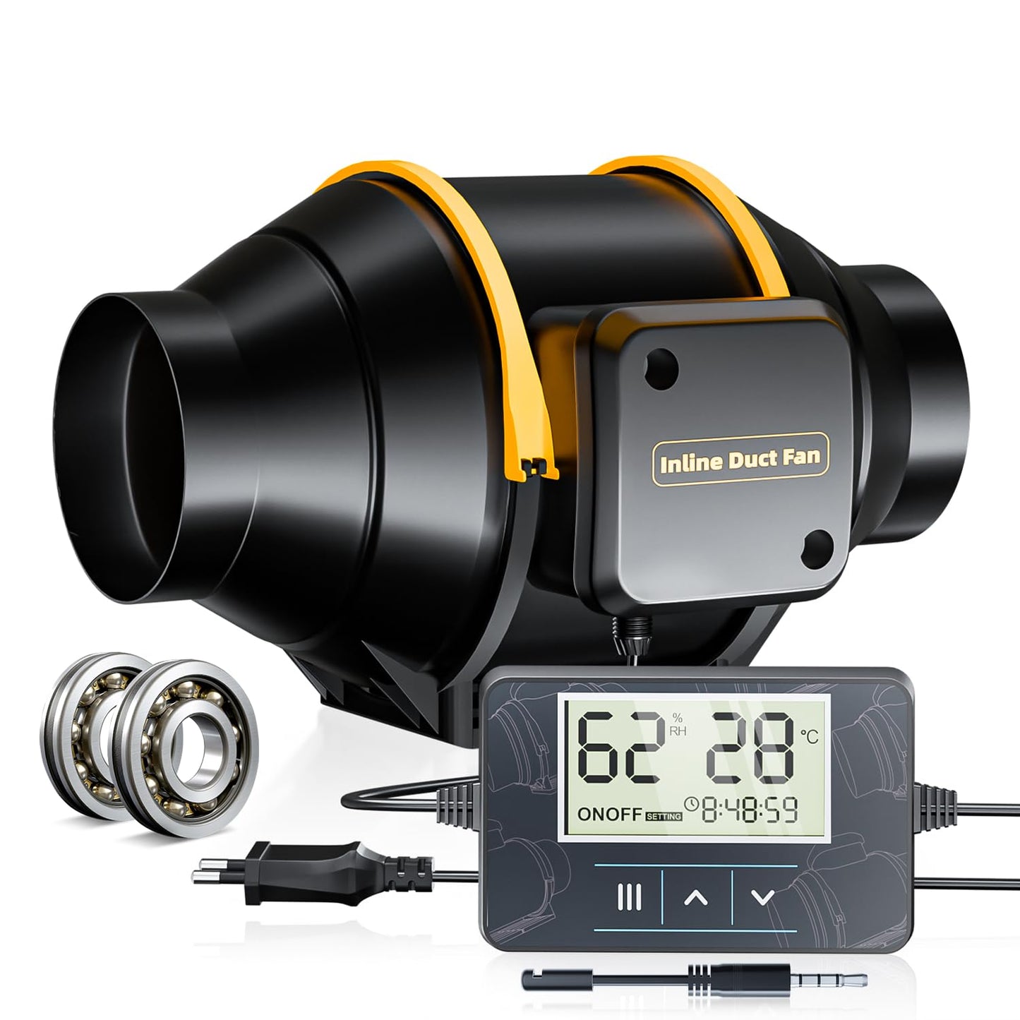 QiCrafe Rohrventilator 150mm Regelbar, 594m³/h Rohrlüfter mit Drehzahlregler, Abluftventilator Leise EC Motor Stufenlose Geschwindigkeitsregelung, 3m VDE Netzkabel Lüfter für WC Gewächshaus Garage