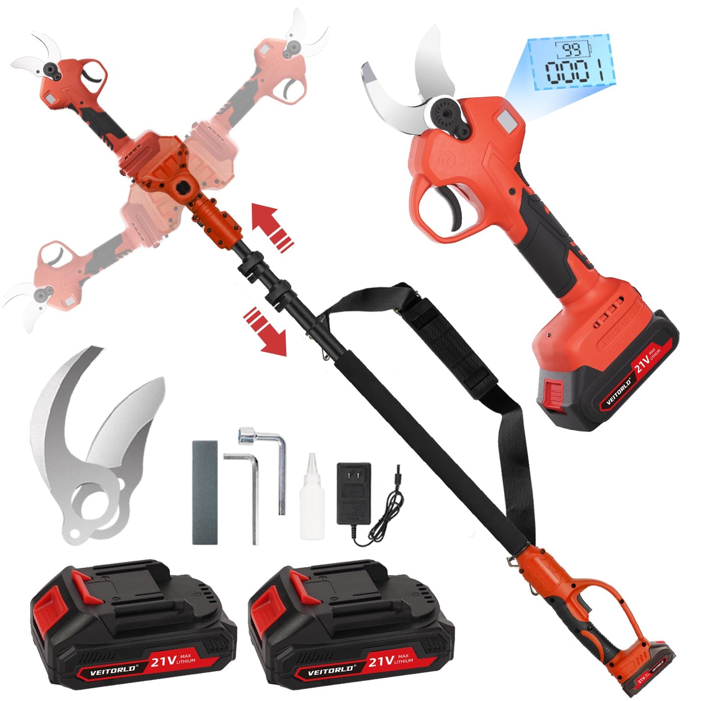 Professional Battery Pruning Shears, 30 mm Garden Shears with 2 Batteries 2000 mAh, 1000 W Brushless Motor Bypass Lopper, Electric Garden Scissors with LED Cutting Meter, Compatible with Makita 18 V