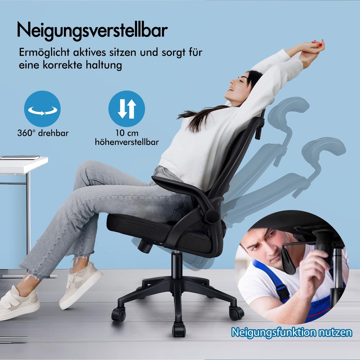 Scaun birou ALFORDSON ergonomic mesh negru suport lombar reglabil