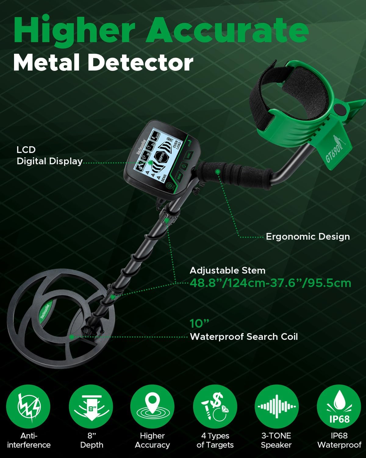 Metal Detector for Adults & Kids, High Accuracy Professional Metal Detectors with 10” Waterproof Metal Detector Coil & Shovel, Gold Metal Detector Kit for Beach or Farm,Detector De Metales