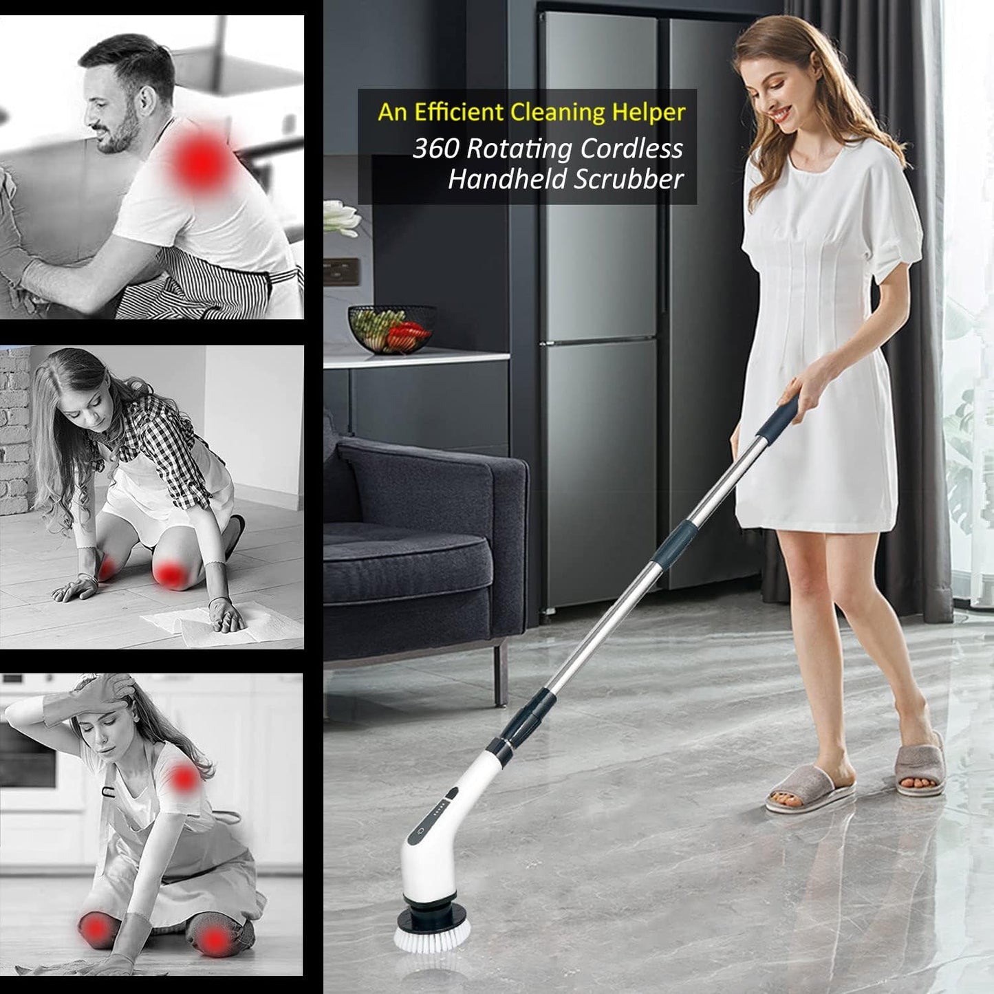 Elektrische Reinigungsbürste, Electric Spin Scrubber Schnurlos Mit 8 Austauschbaren Bohrbürstenköpfen, Duschreinigungsbürste mit Verstellbarem Griff für Bad, Fliesenboden und Auto