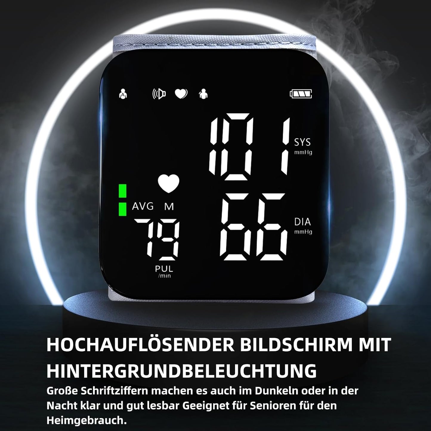 Pozlle Wrist Blood Pressure Monitor, Full Screen LED Display, HD Backlight, Easy to Use, Adjustable Cuff from 13.5 to 19.5 cm, Irregular Heart Beat Detection