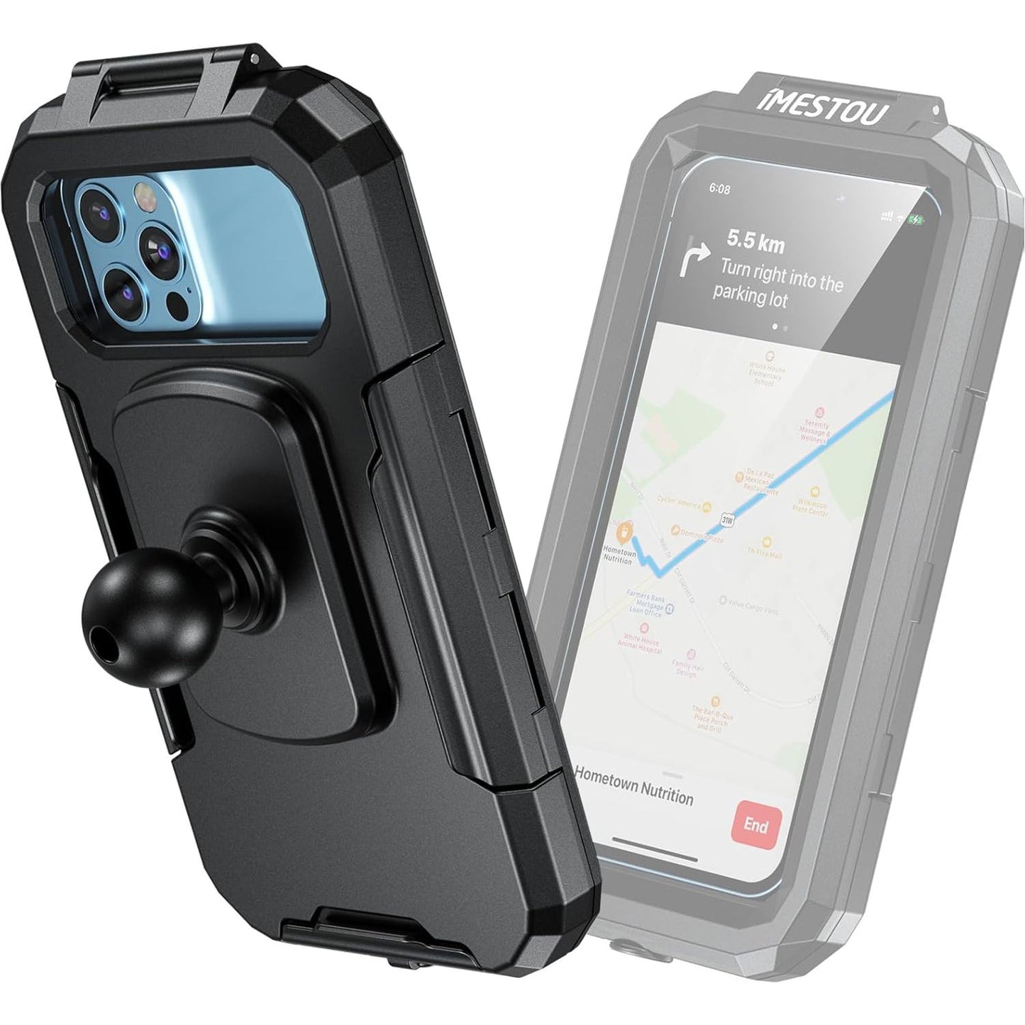 iMESTOU IP66 Waterproof Bicycle Mobile Phone Holder with 2.5 cm Ball Head, Suitable for RAM B Components / 2.5 cm Double Socket Arms, Suitable for 3.5 - 6.1 Inch Mobile Phones with Max. Thickness 1.1