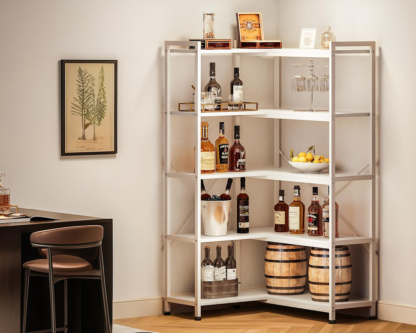 Biblioteca Coleshome 5-Tier L Shape Alb 72.8x65.3x145.5 cm