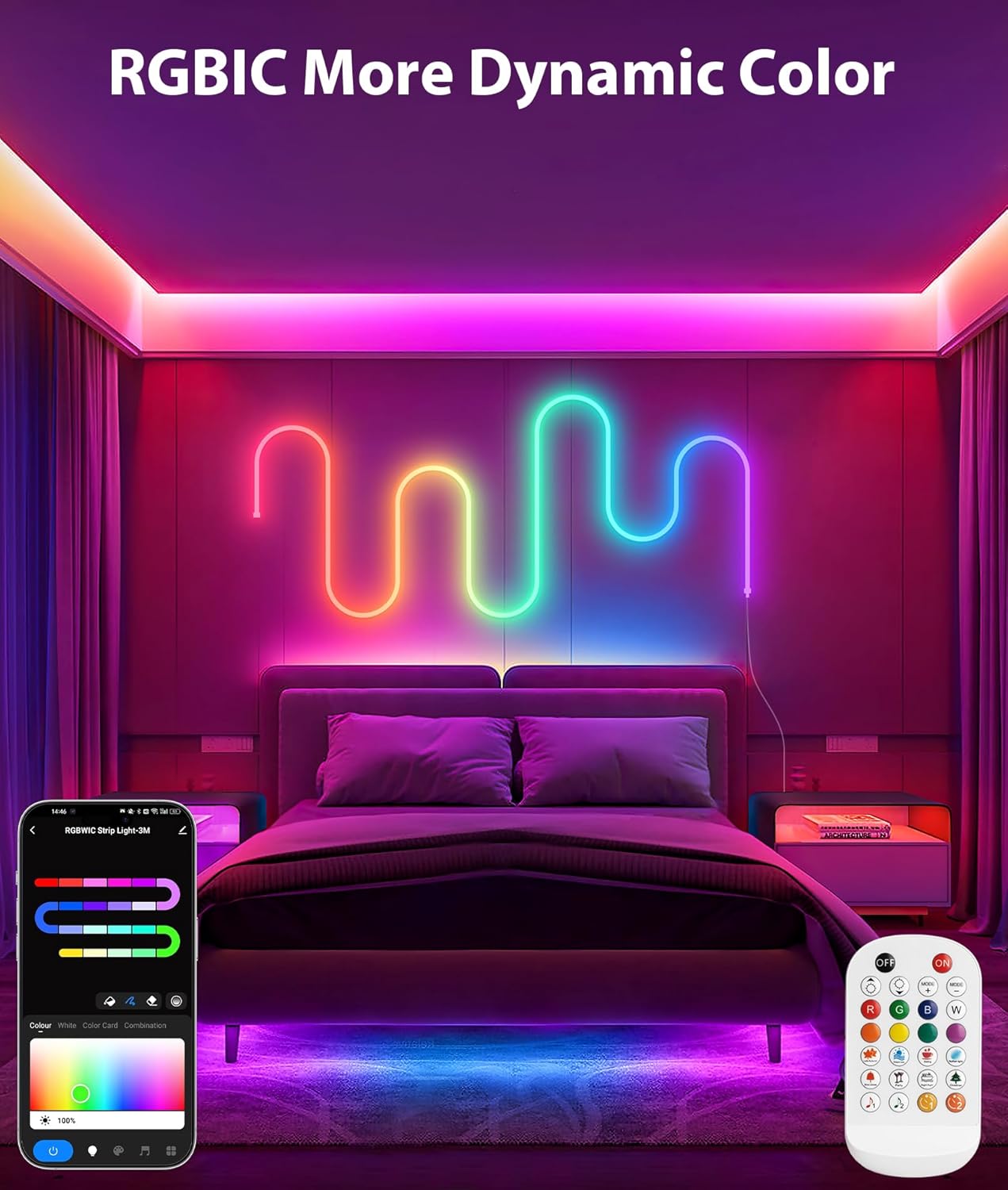 Lamomo LED Neon Strip Lights 5M - RGBIC Neon Strip Lights with Music Sync, 24V Waterproof Neon Lights App/Remote Control, Colour Changing DIY Led Lighting for Bedroom Gaming Indoor Outdoor Decoration