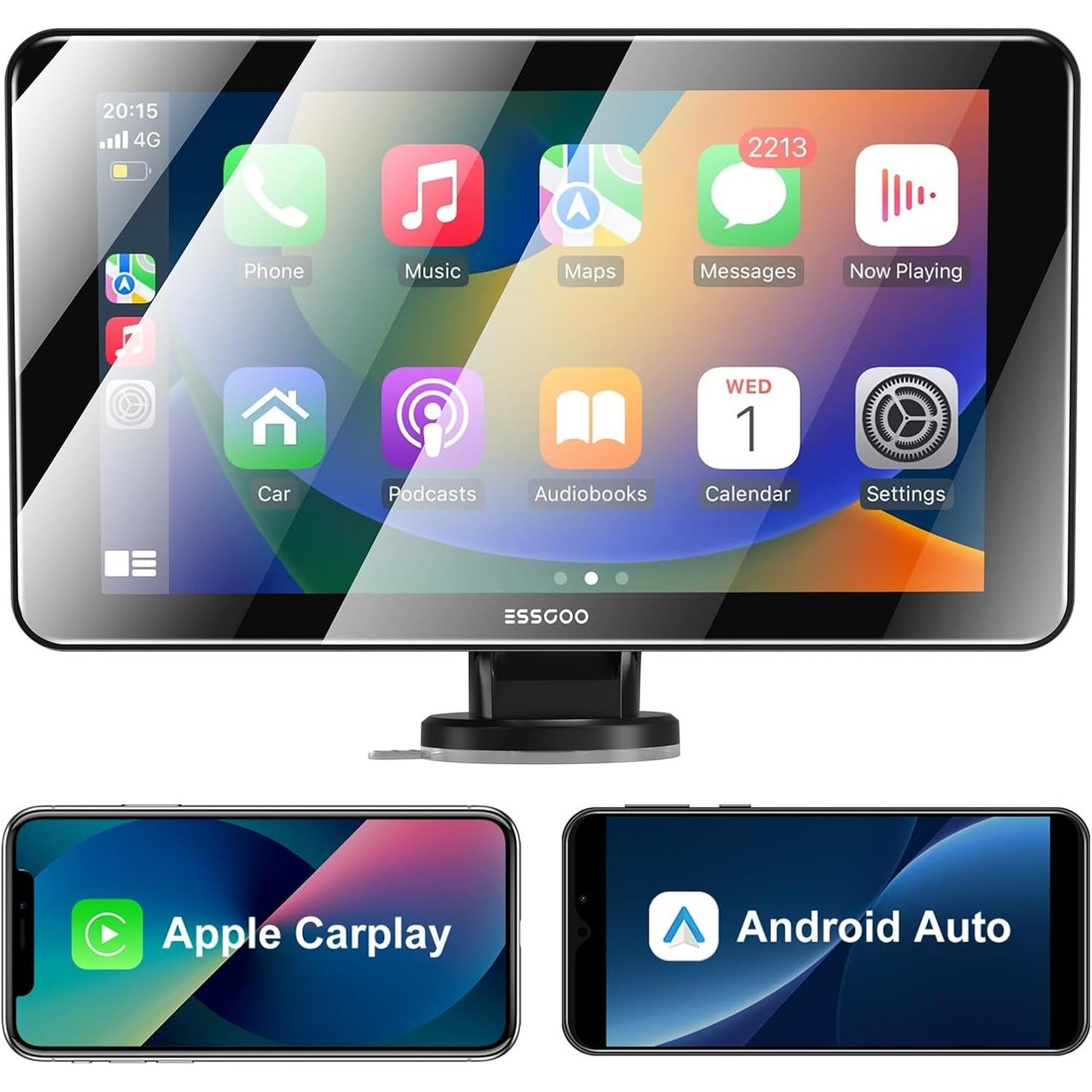 A-pple CarPlay & Android Car, 7 Inch IPS Carplay Display, Supports Siri & G-oogle Assistant, Online Maps, Easy Installation, Suitable for Various Vehicle Models