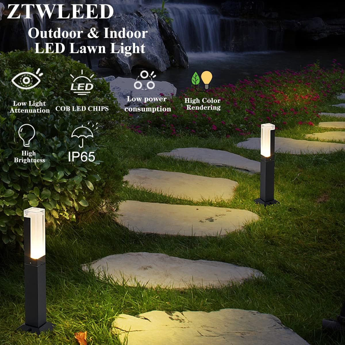 ZTWLEED Pack of 2 LED Path Lights, Outdoor, 6 W Bollard Light, Outdoor Natural White, 4000 K, IP65 Waterproof Garden Lighting for Lawn, Patio, Path, Garage, Black, 40 cm, 110-240 V