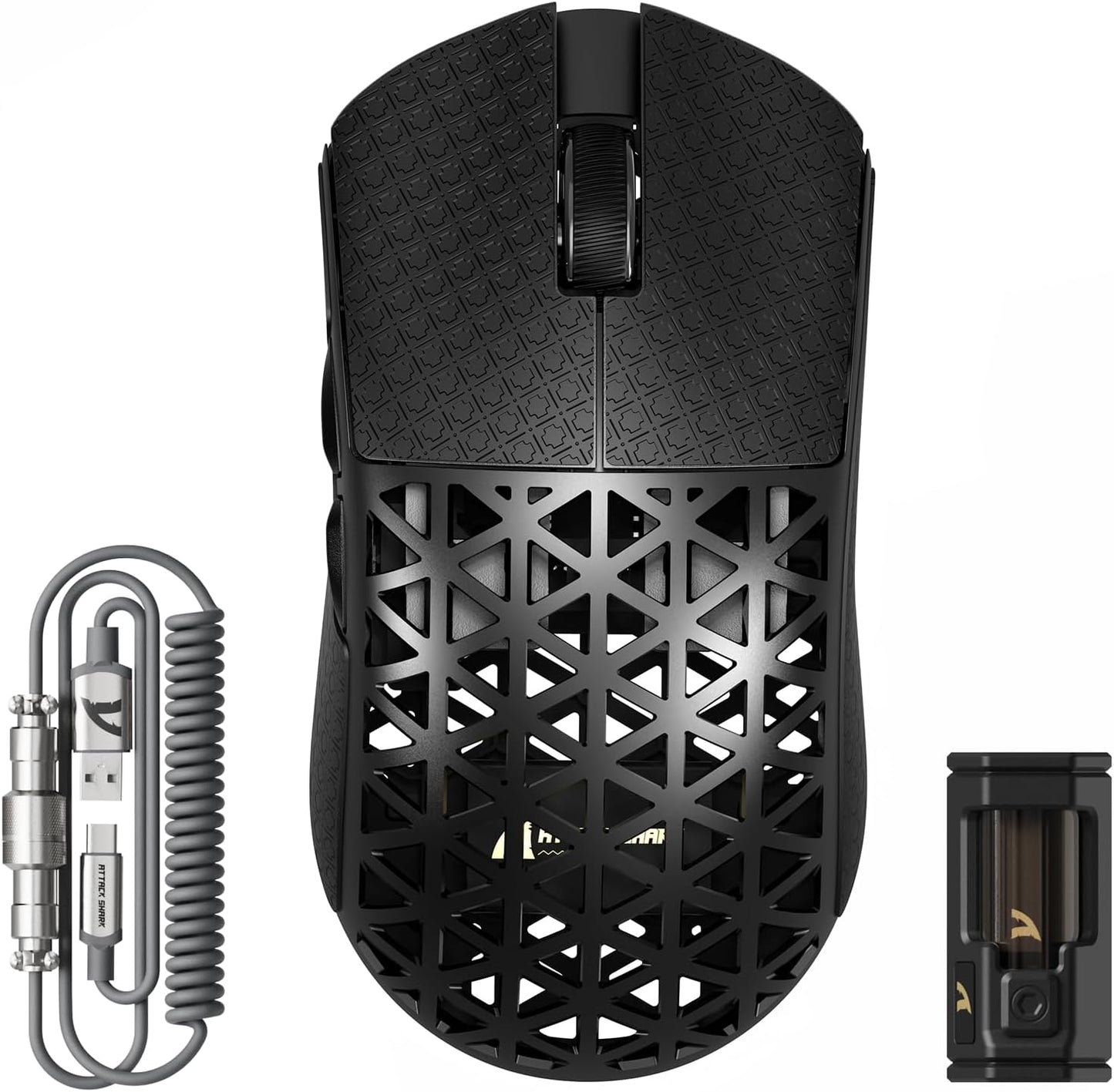 ATTACK SHARK R5 Ultra Carbon Fiber 8000Hz Wireless Gaming Mouse, 39g SUPERLIGHT, 42000DPI, PAW3950MAX Sensor, Nordic 52840 Chip, Bluetooth/2.4G/USB-C Wired Mice with Coiled Cable, for PC/Mac, Black