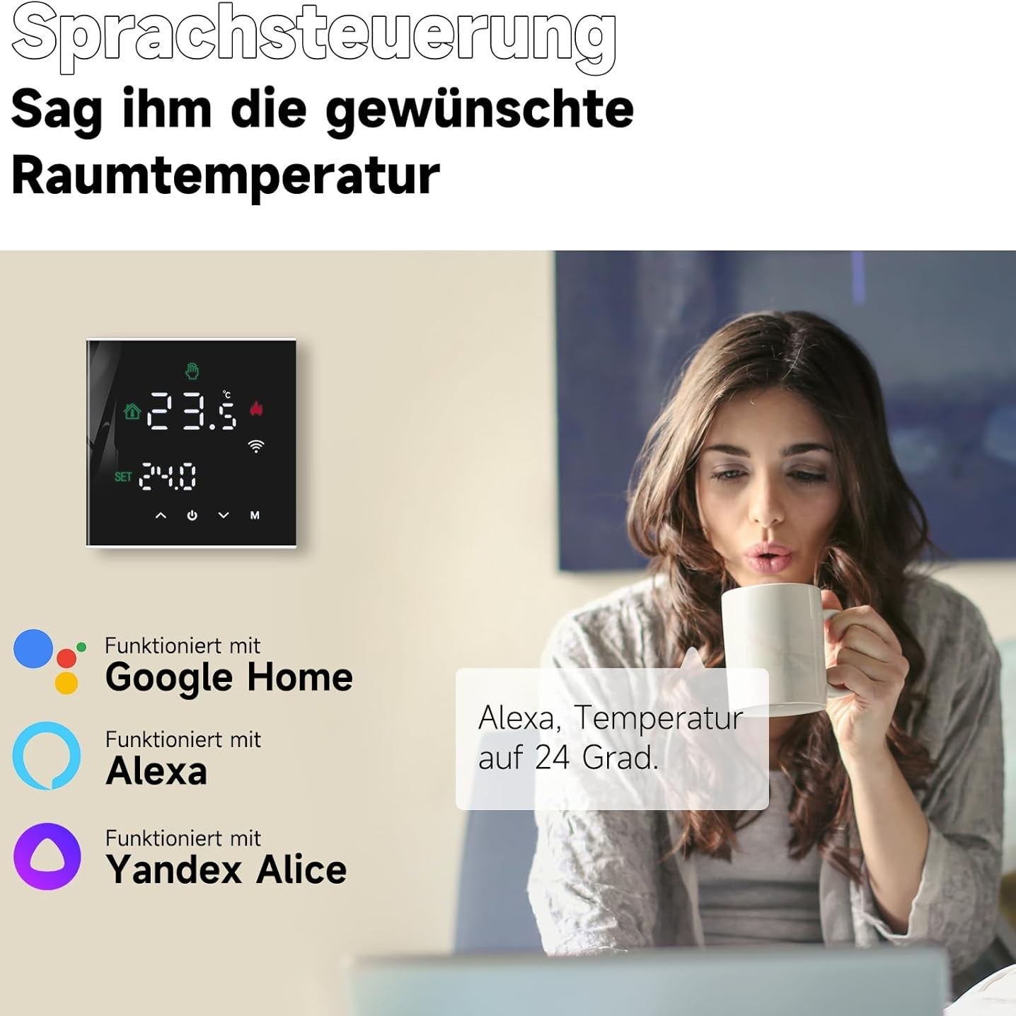 Beok Thermostat Heating Smart, WiFi Thermostats Underfloor Heating for Water Heating, Programmable Room Thermostat Tuya App Compatible with Alexa, Google Home 3A TGW60B-WIFI-WP Black