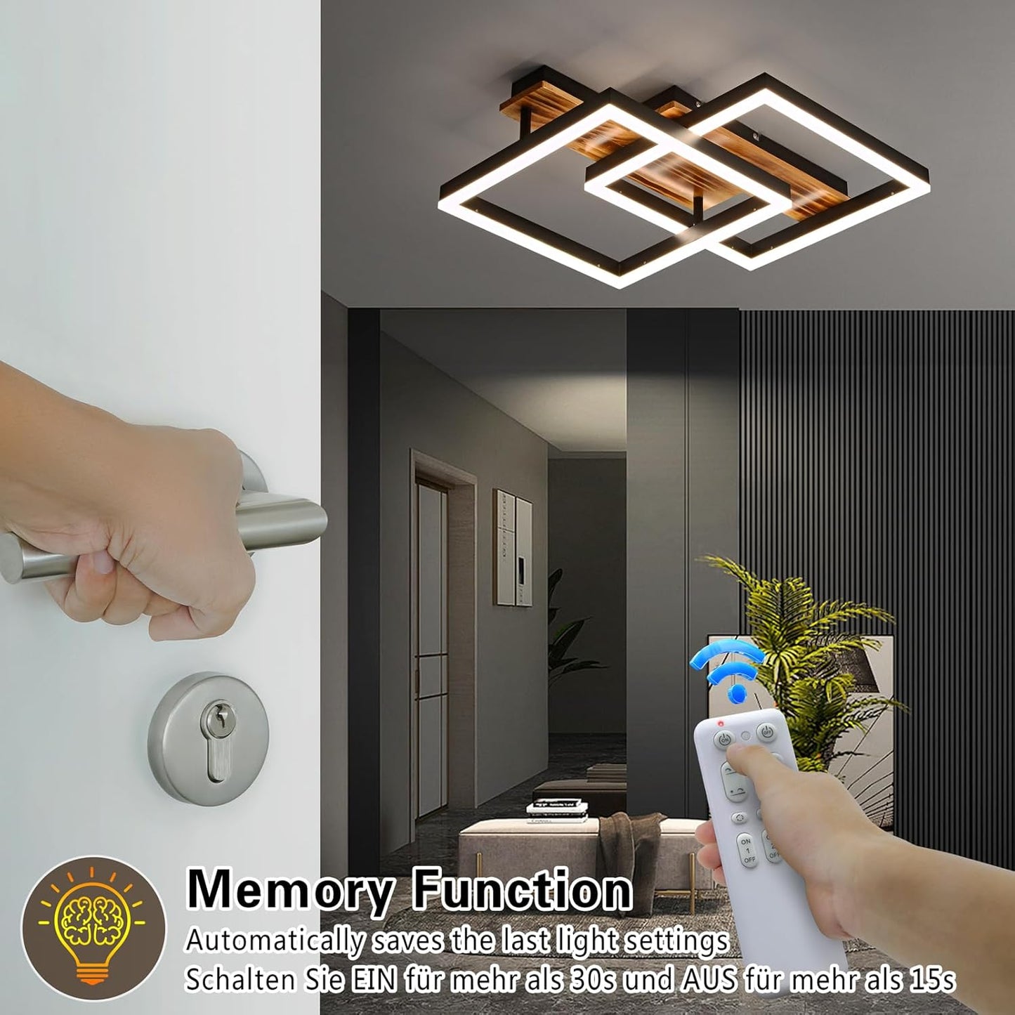 SEATAIN LED Ceiling Light Wood Dimmable Solid Wood Black Frame Vintage Ceiling Light with Remote Control 40 W 47 cm 4000 lm 3000-6000 K Bedroom Lamp Living Room Lamp Memory Function 4 W Night Light