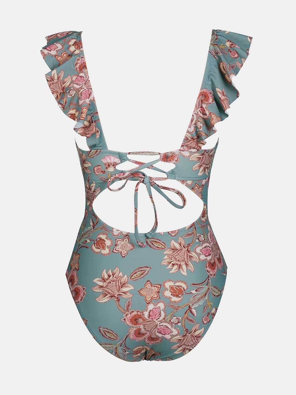 Costum de baie monokini CUPSHE cu decolteu in V si volane, control al abdomenului, marimea M, model floral verde/rosu