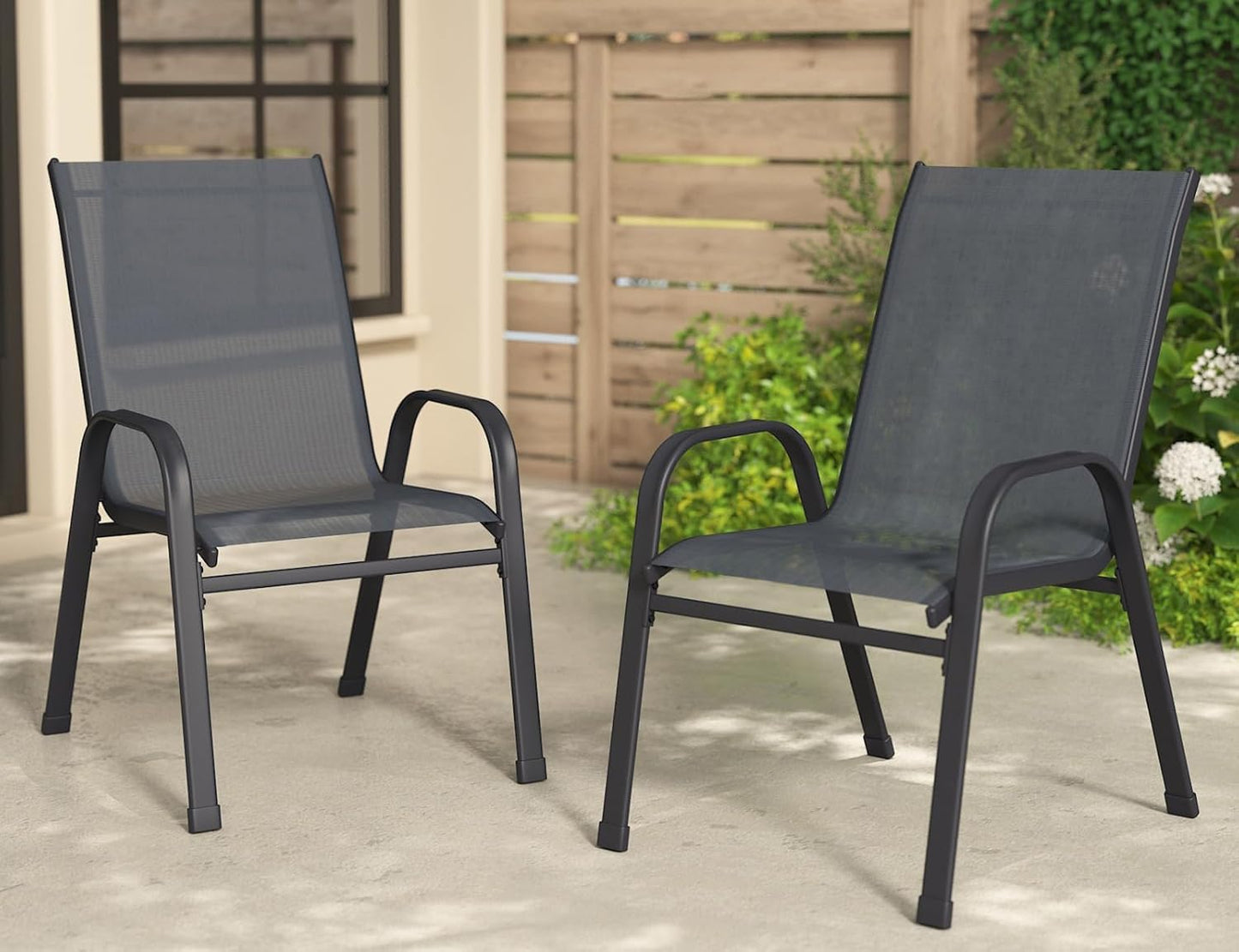 Scaune exterior XIELOUS PATIODC004 metal gri stackabile set 4