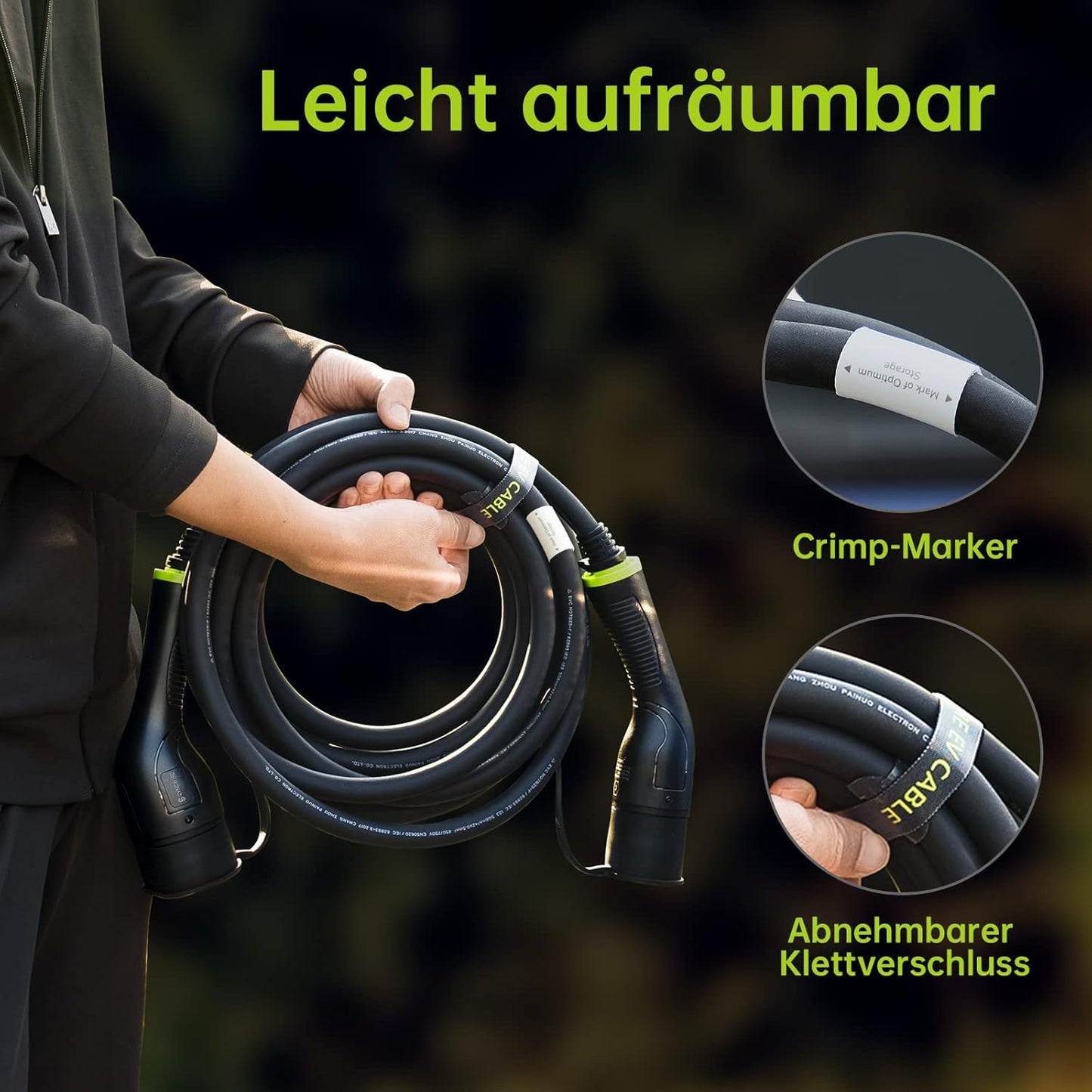 SYNCWIRE Typ 2 Ladekabel 7.2kW 8m 32A 1 Phasig, Mode 3 EV Ladekabel Typ 2 auf Typ 2 für EV & PHEV für Model S/X/Y/3, ID.3, ID.4, ID.5, E-Tron, e-208, I4, IX1, Kona, XC40, ENYAQ, Zoe usw