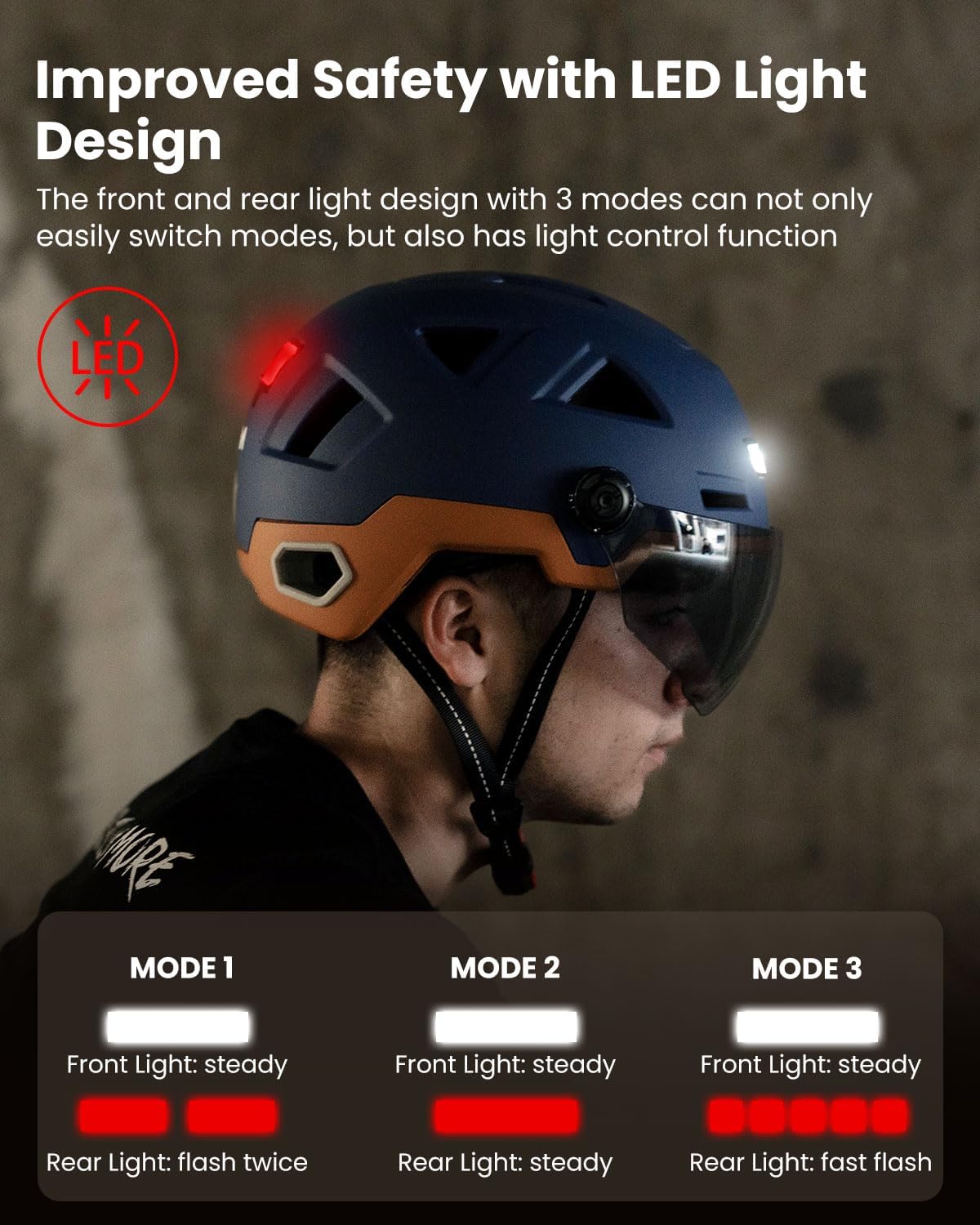ILM Smart Bicycle Helmet Women Men with Visor Warning Brake LED Light Sensor Light Function Head Tilt Flashing Trigger