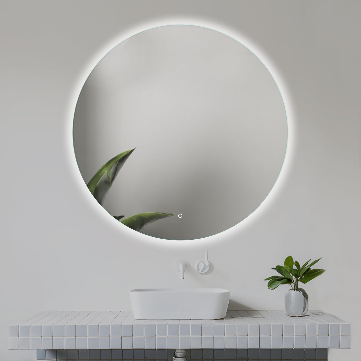 Home Glow Venti 50cm Round Bathroom Mirror with LED Lights, Round LED Bathroom Mirror with Touch Switch, Circular Mirror with natural white Backlit LED Light.