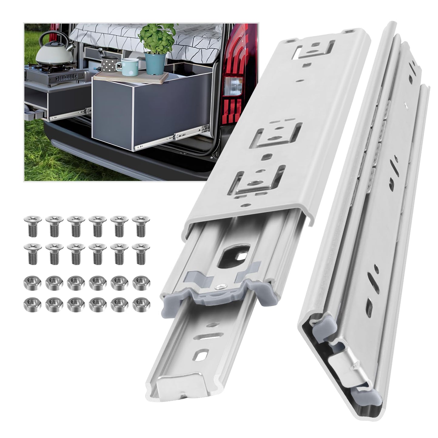 Glisiere sertar AOLISHENG 750mm cu blocare 60 kg, montaj lateral