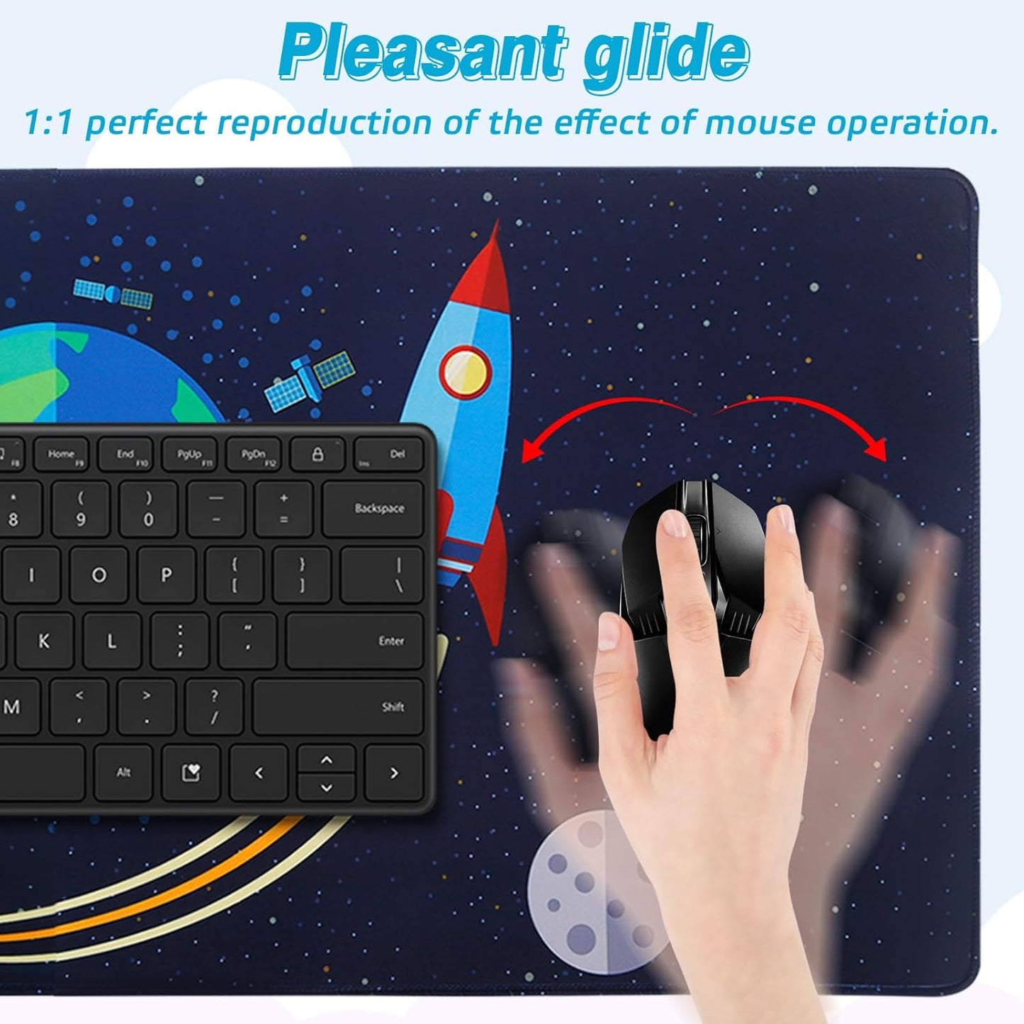 Mouse Mat Gaming Mouse Mat XXL 900 x 400 mm Desk Mat Large Mouse Mat White Mouse Pad Mouse Pad Earth Rocket Mouse Mat with Motif for PC Office Desk Mat Laptop Computer