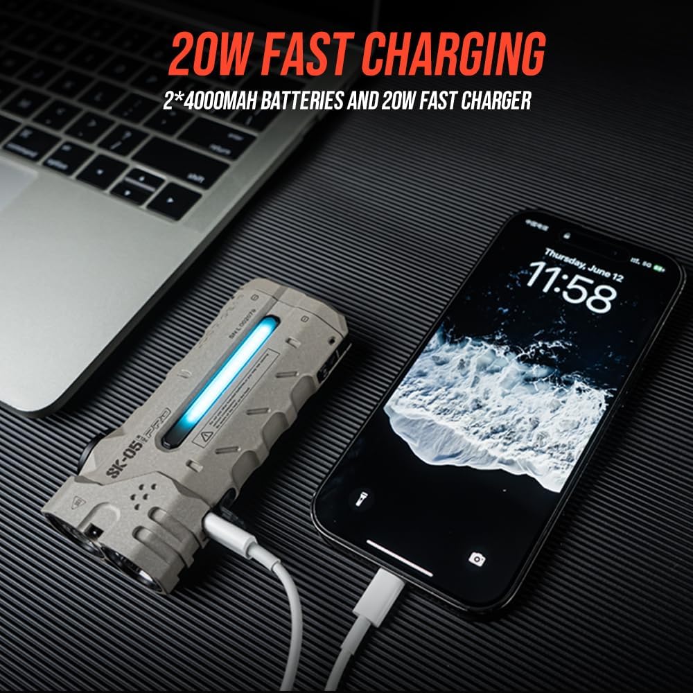 SK05 PRO Mao EDC Flashlight 4360 Lumens, 8000mAh Rechargeable LED Flashlight & Power Bank, 3-in-1 Lighting Modes (Flood/Spot/Side Light) for Camping, Hiking, Emergency - IP68 Waterproof