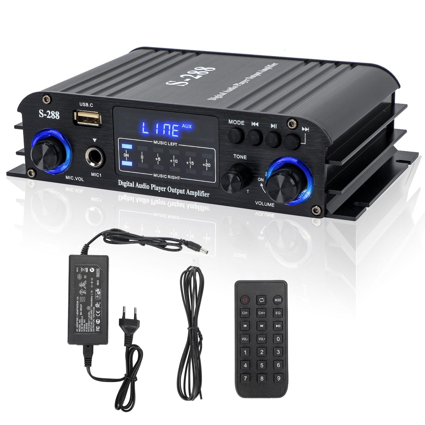 Mini Amplifier 60 W + 60 W Digital Power Amplifier Bluetooth Stereo Home Car Audio Amplifier USB SD FM MIC HiFi Digital Amplifier 12 V/230 V Mini 2CH 2 Channel I Mini Power Amplifier LCD Display
