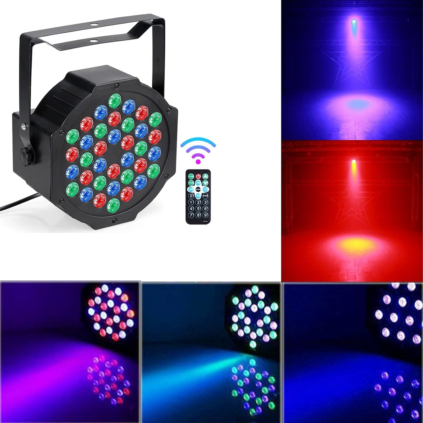 Set of 4 LED Par Spotlights, 36 LED Stage Light 36 W Disco Light Party Light RGB Digital Multiplex512 with Remote Control Headlight for KTV Stage Show DJ Party Christmas