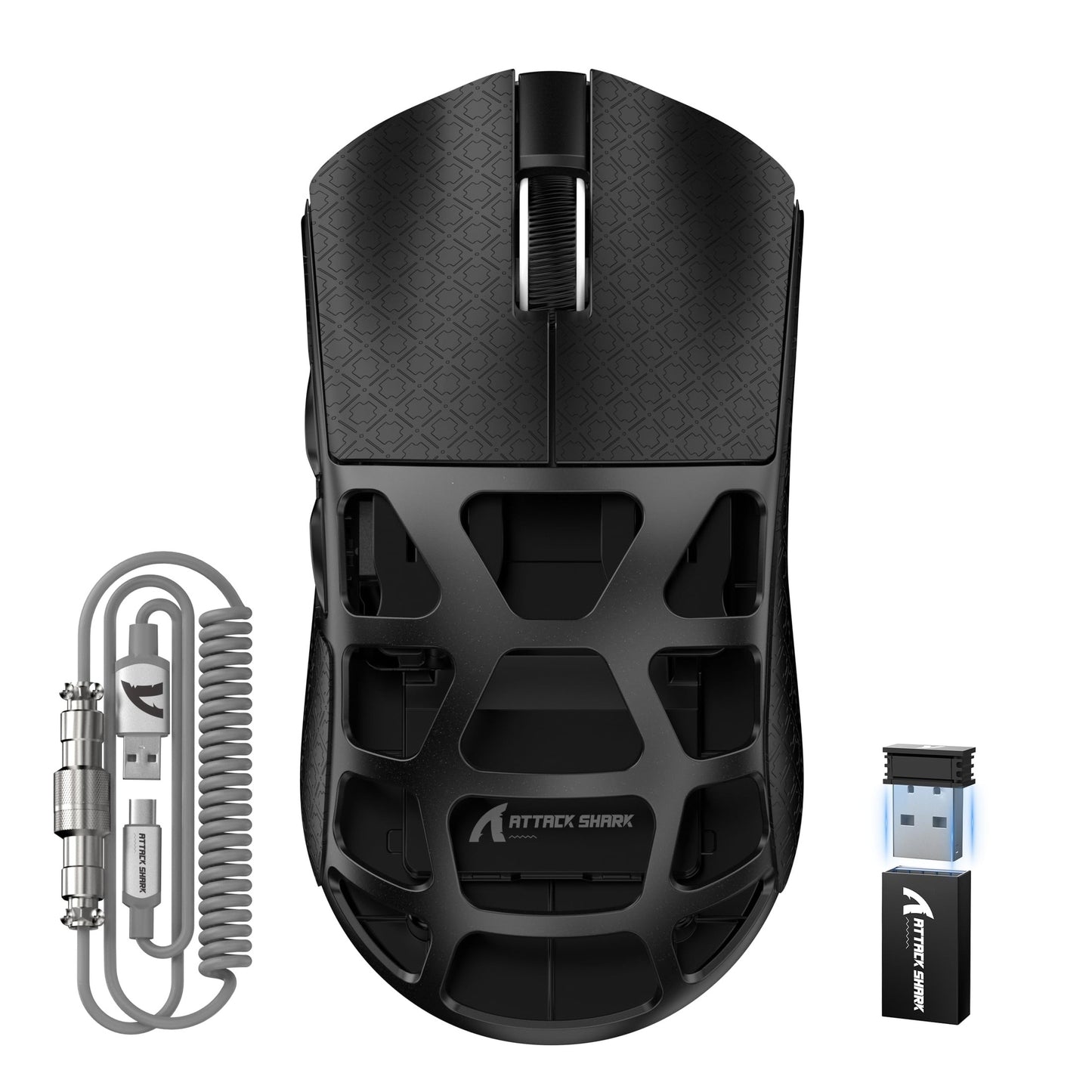 ATTACK SHARK R3PRO 46g Superlight Magnesium Alloy Mouse, 8000Hz Wireless Polling Rate, 26000 DPI, 2.4G/BT/Wired Gaming Mouse, PixArt PAW3395 Sensor G502, with Coiled Cable, PC/Mac, Grey