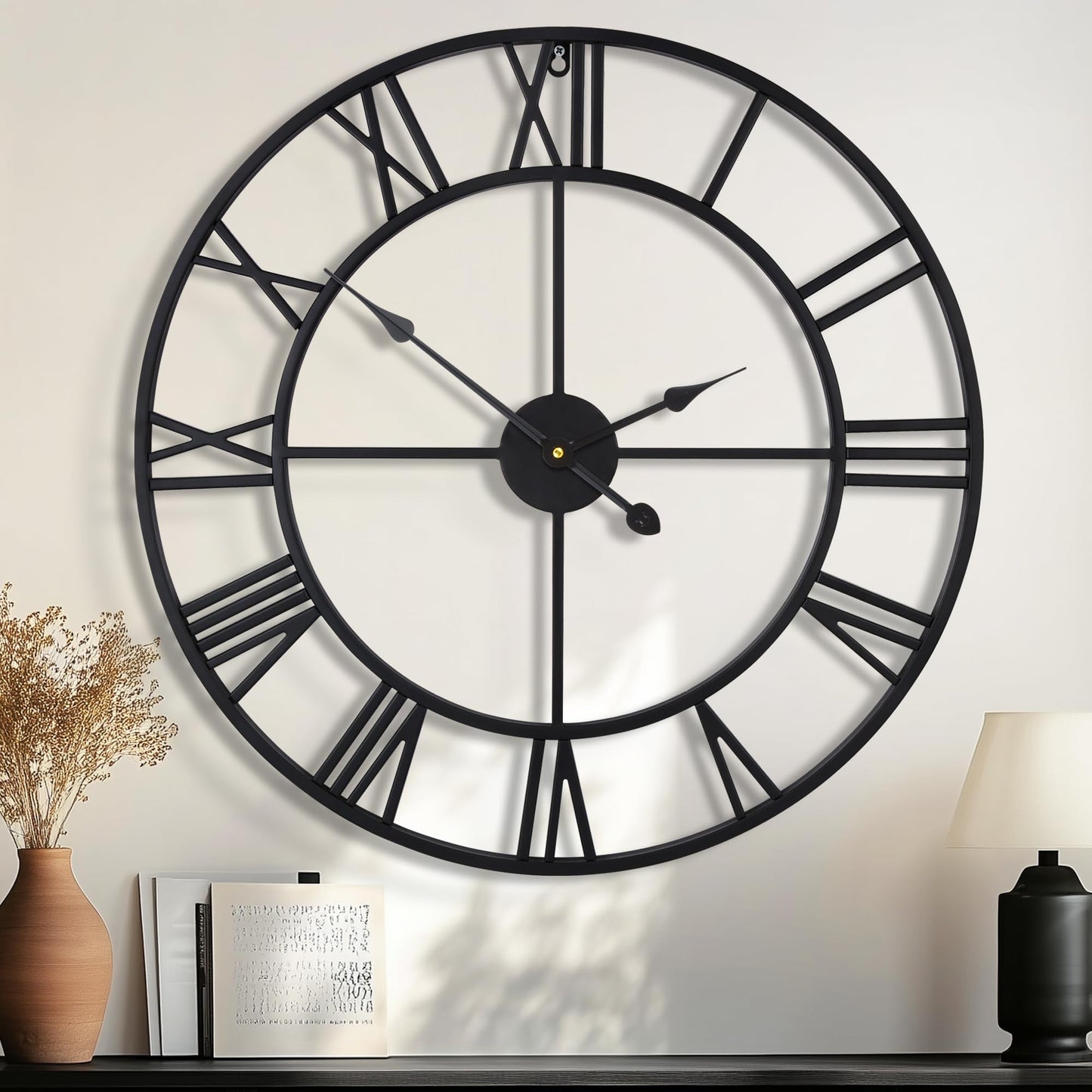 Ceas de perete HAITANG 47 cm metal negru silentios cu cifre arabe