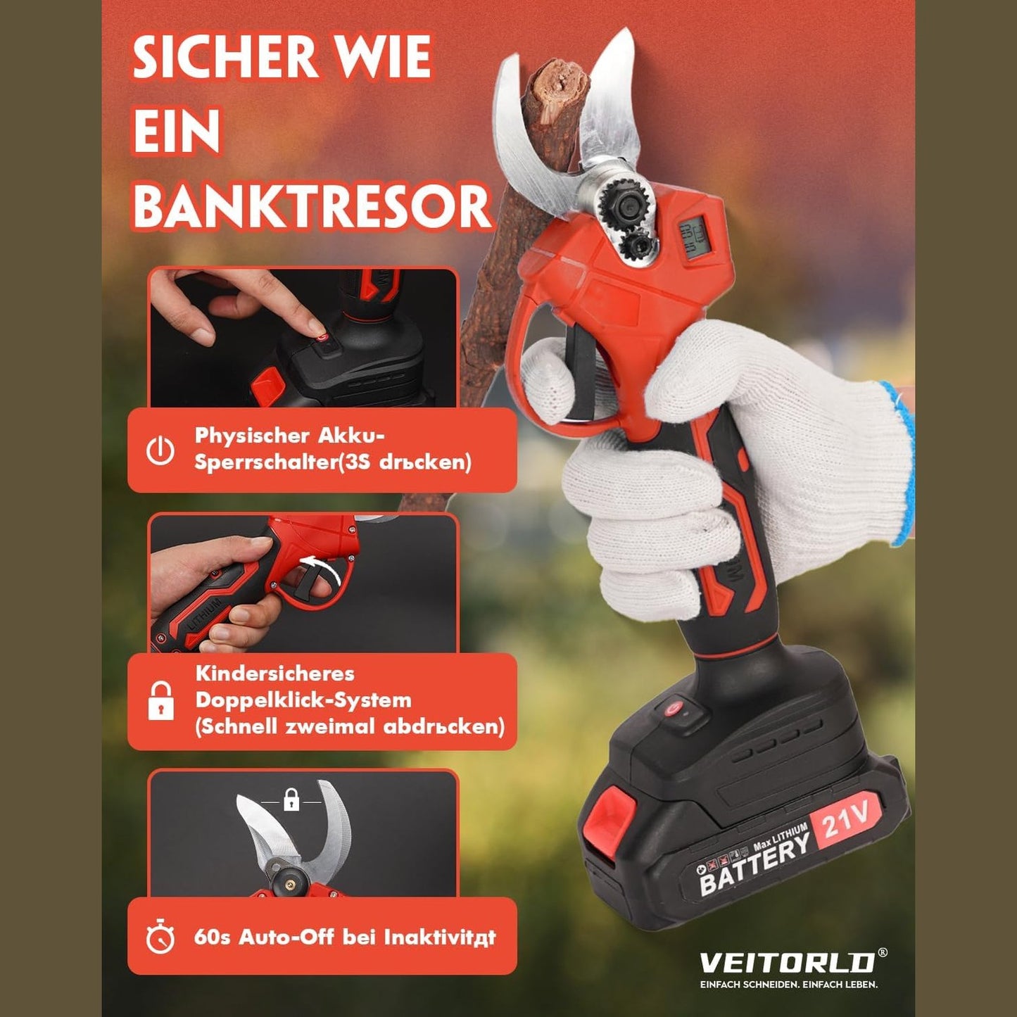 Professional Battery Pruning Shears, 30 mm Garden Shears with 2 Batteries 2000 mAh, 1000 W Brushless Motor Bypass Lopper, Electric Garden Scissors with LED Cutting Meter, Compatible with Makita 18 V