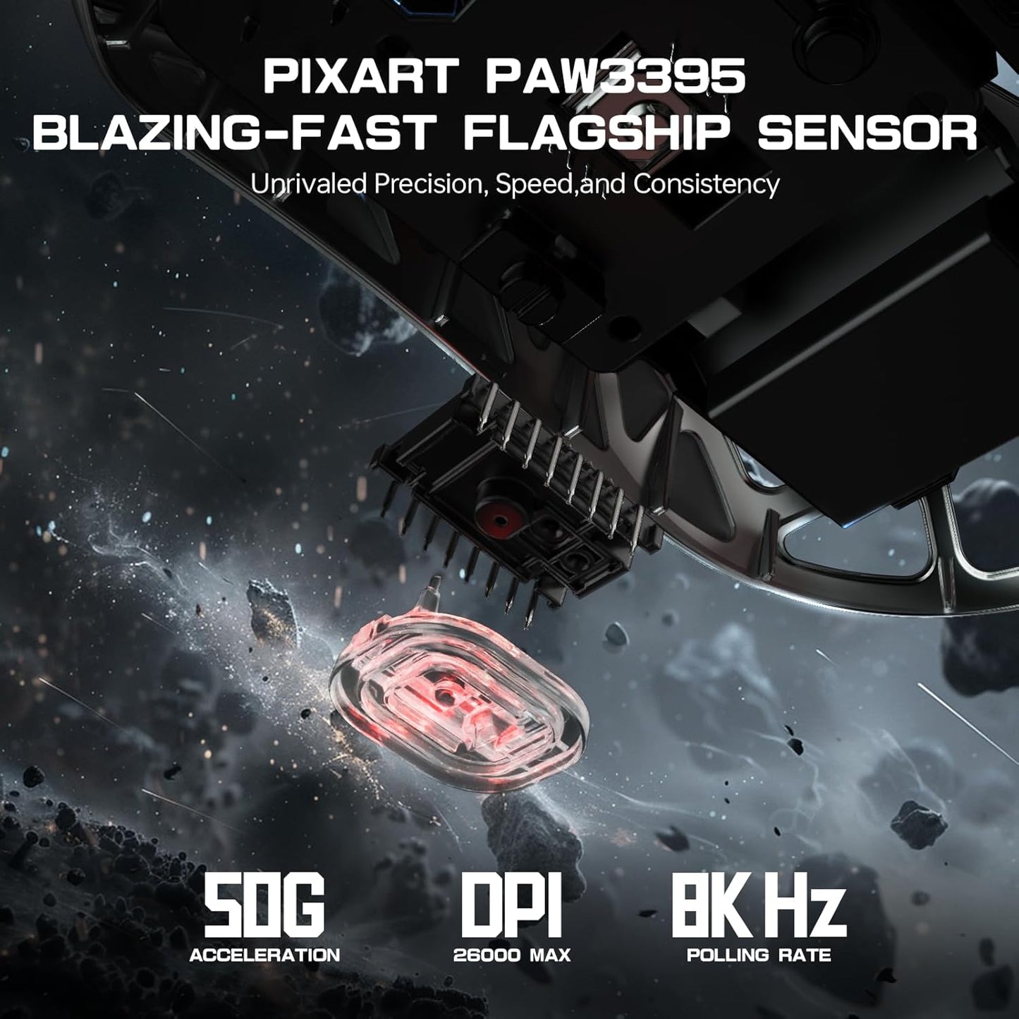 ATTACK SHARK R3PRO 46g Superlight Magnesium Alloy Mouse, 8000Hz Wireless Polling Rate, 26000 DPI, 2.4G/BT/Wired Gaming Mouse, PixArt PAW3395 Sensor G502, with Coiled Cable, PC/Mac, Grey