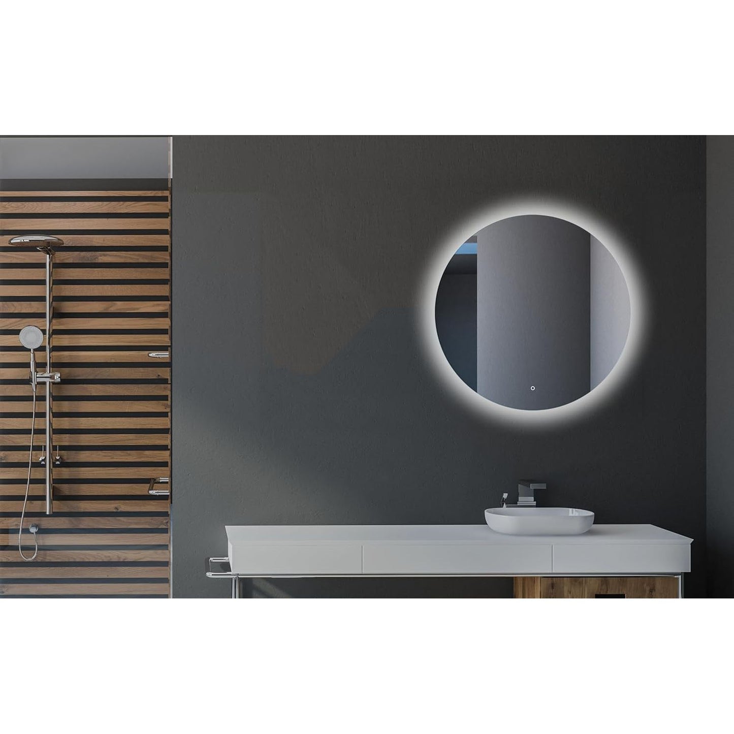 Home Glow Venti 50cm Round Bathroom Mirror with LED Lights, Round LED Bathroom Mirror with Touch Switch, Circular Mirror with natural white Backlit LED Light.