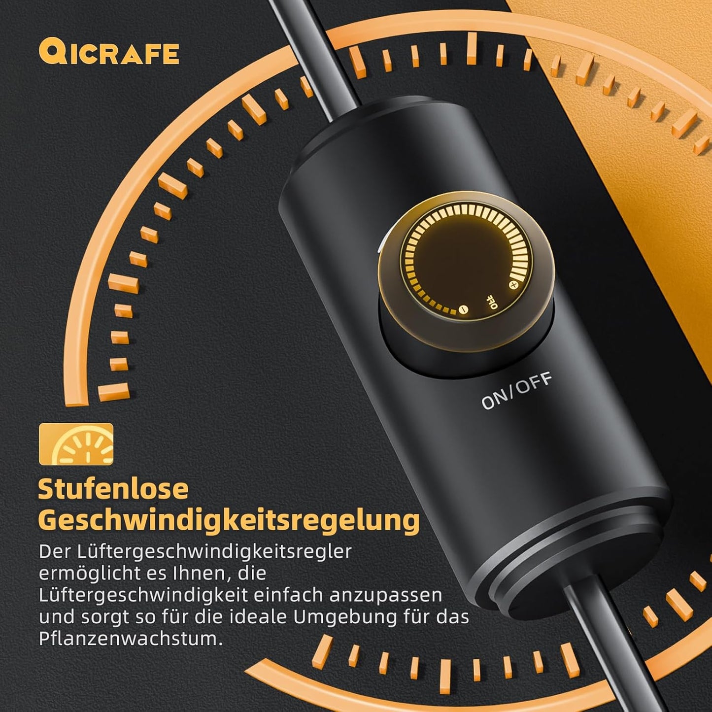 QiCrafe Rohrventilator 150mm Regelbar, 594m³/h Rohrlüfter mit Drehzahlregler, Abluftventilator Leise EC Motor Stufenlose Geschwindigkeitsregelung, 3m VDE Netzkabel Lüfter für WC Gewächshaus Garage