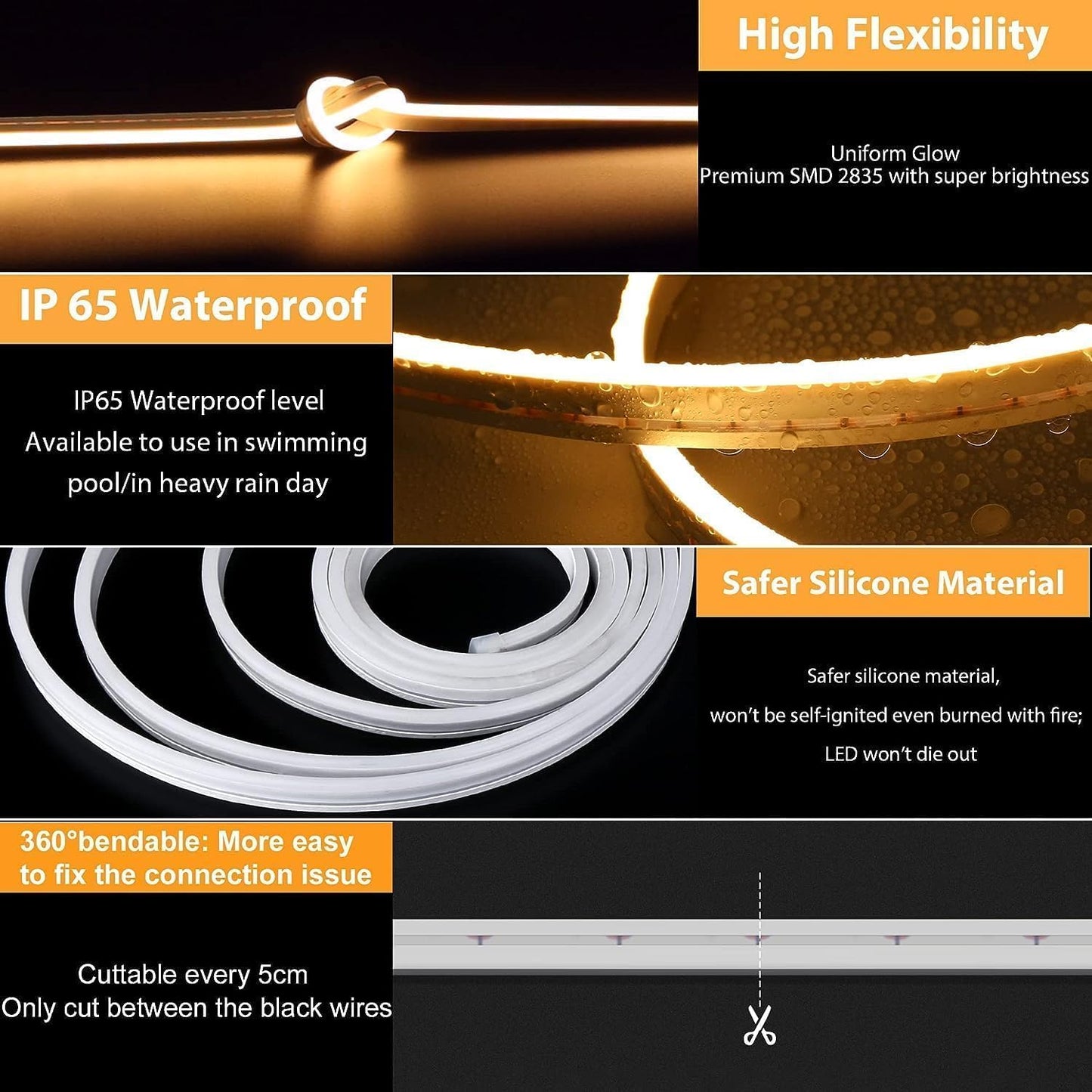 Lamomo LED Strip Light 20m, Dimmable Warm White Led Strip Lights for Bedroom, 3000K Waterproof 24V Flexible Neon LED Rope Lights for Living Room Kitchen Indoor Outdoor DIY Decor
