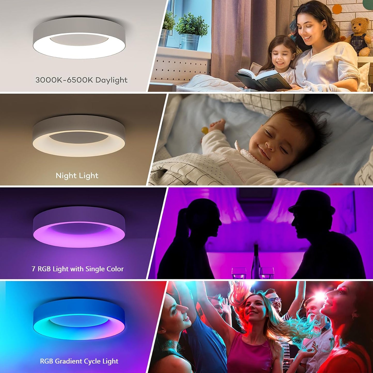 Matane LED Ceiling Light RGB Colour Changing Ceiling Light Dimmable with Remote Control 24 W Bulbs 3000 K - 6500 K for Teenager's Room Living Room Bedroom Children's Room Bathroom Kitchen Round 28 cm