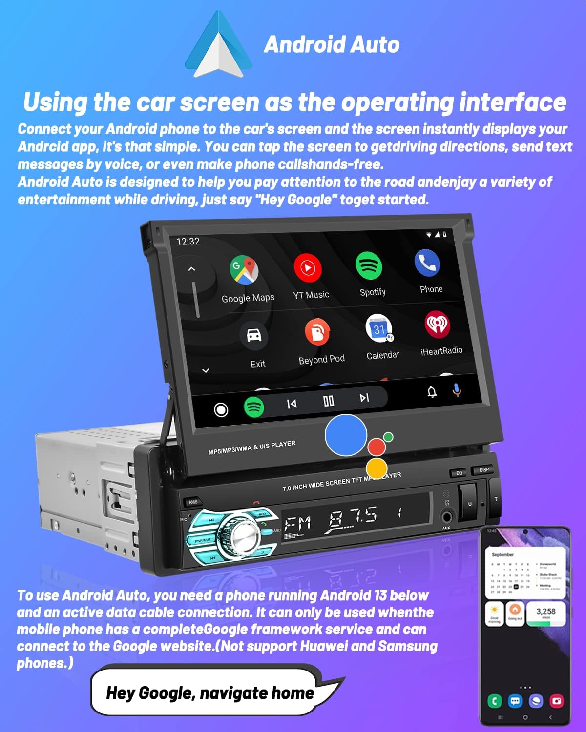 Hikity Apple Carplay Car Radio 1 DIN with Screen, 7 Inch Manual Touchscreen Car Radio Bluetooth with Android Car Mirror Link FM SWC USB AUX TF Car Radio Touch Display with Reversing Camera AHD