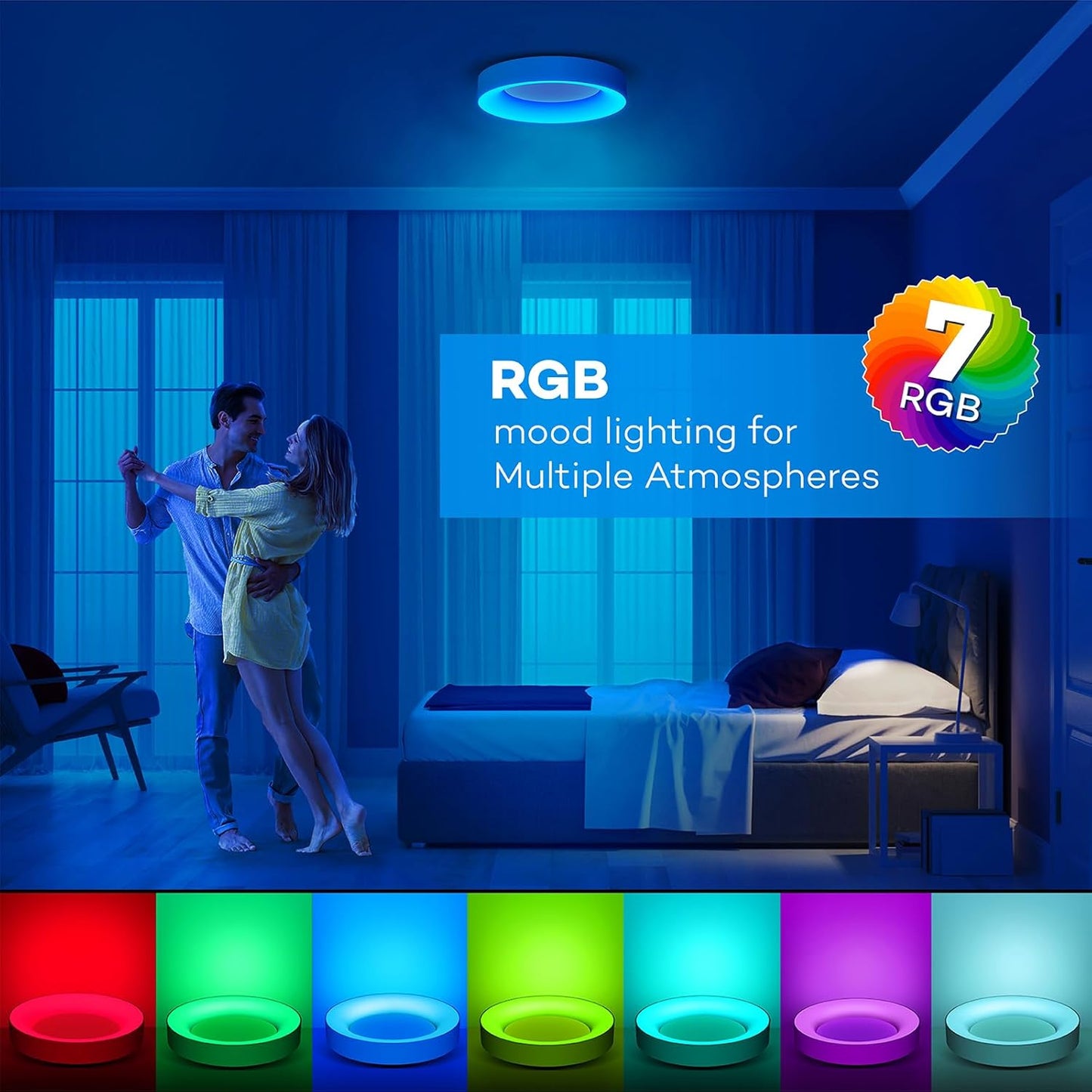 Matane LED Ceiling Light RGB Colour Changing Ceiling Light Dimmable with Remote Control 24 W Bulbs 3000 K - 6500 K for Teenager's Room Living Room Bedroom Children's Room Bathroom Kitchen Round 28 cm