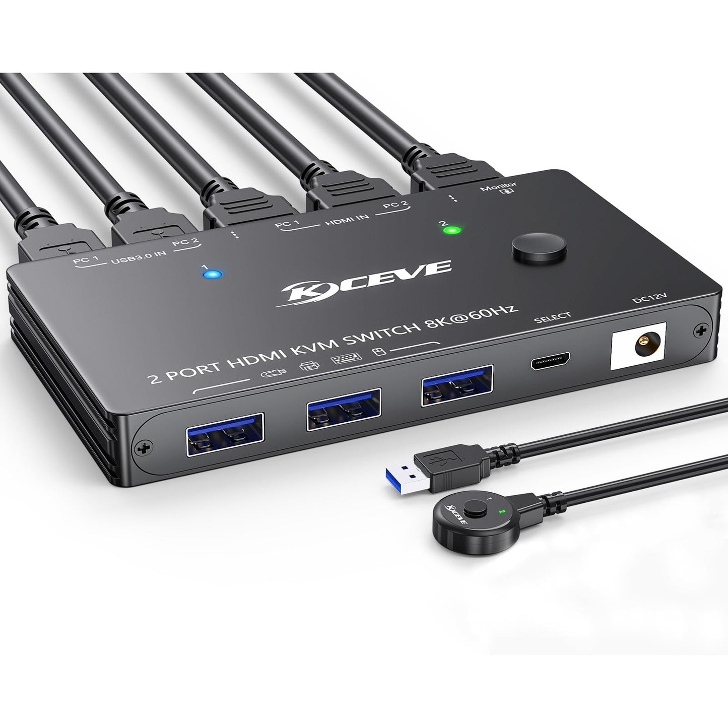 KVM Switch 2 Monitors 2 PC 4K @ 60Hz 2K @ 120Hz, Dual Monitors HDMI KVM Switches with EDID Function Wired Remote Control, Power Supply and USB 3.0 Cable Included