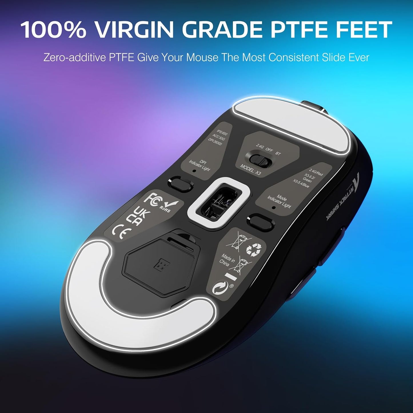VGN GAMEPOWER x ATTACK SHARK X3 SUPERLIGHT Wireless Gaming Mouse, 49g Ultralight Mice, PixArt PAW3395, 26000 DPI, Tri-mode 2.4G/USB-C Wired/Bluetooth, G502, 200 Hrs Battery, Kailh GM8.0 Switch, Black